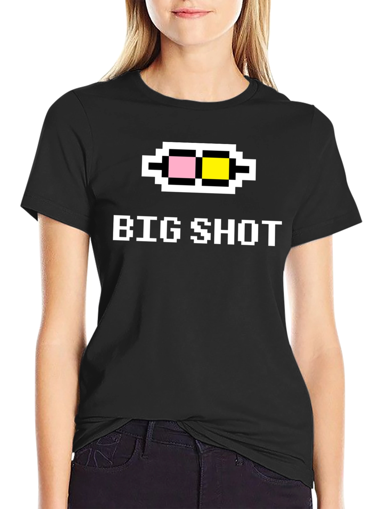 Black Big Shot T-Shirt - Pixel Glasses Funny Graphic Tee view 2