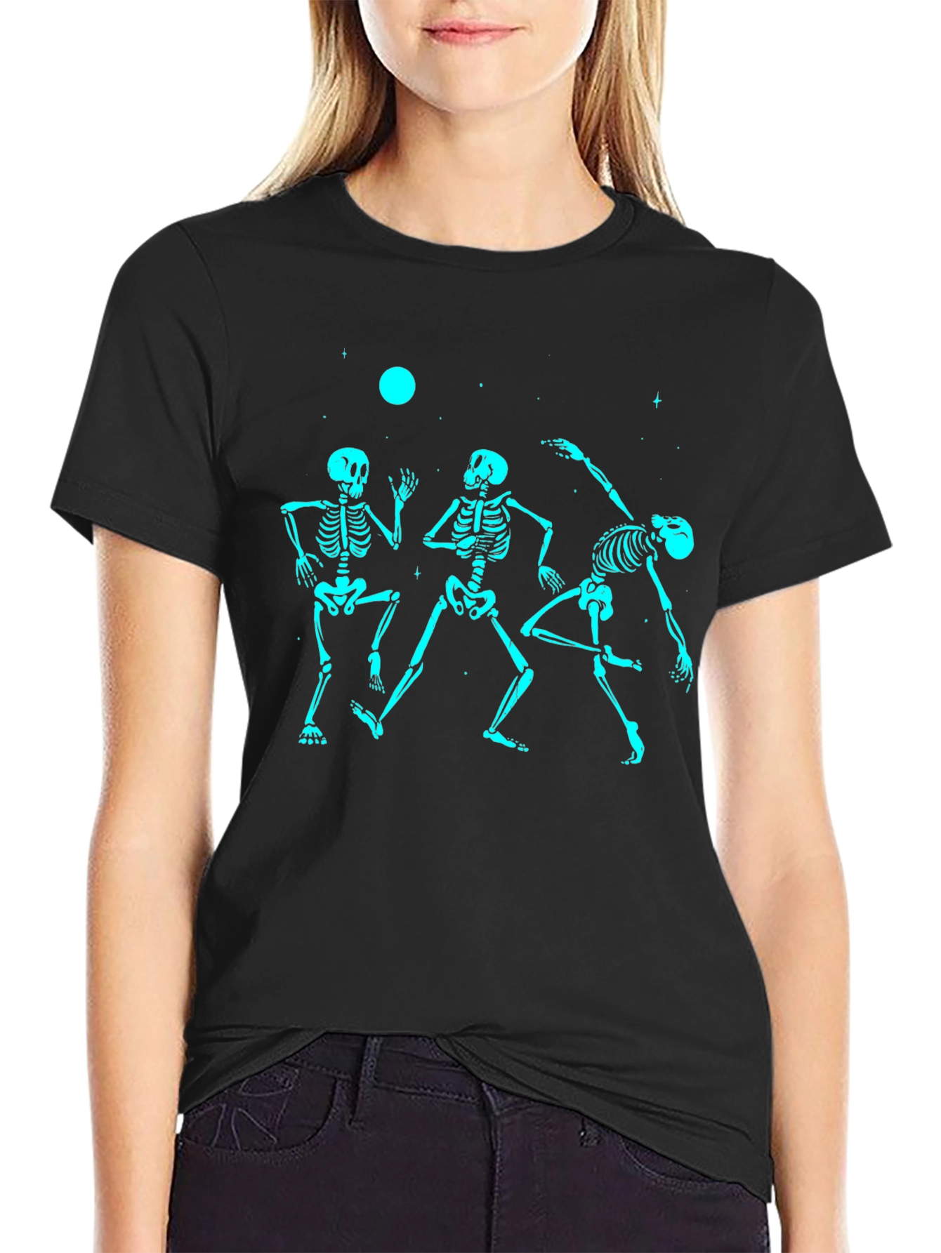 Black Dancing Skeleton Graphic Tee - Cool and Comfortable view 2
