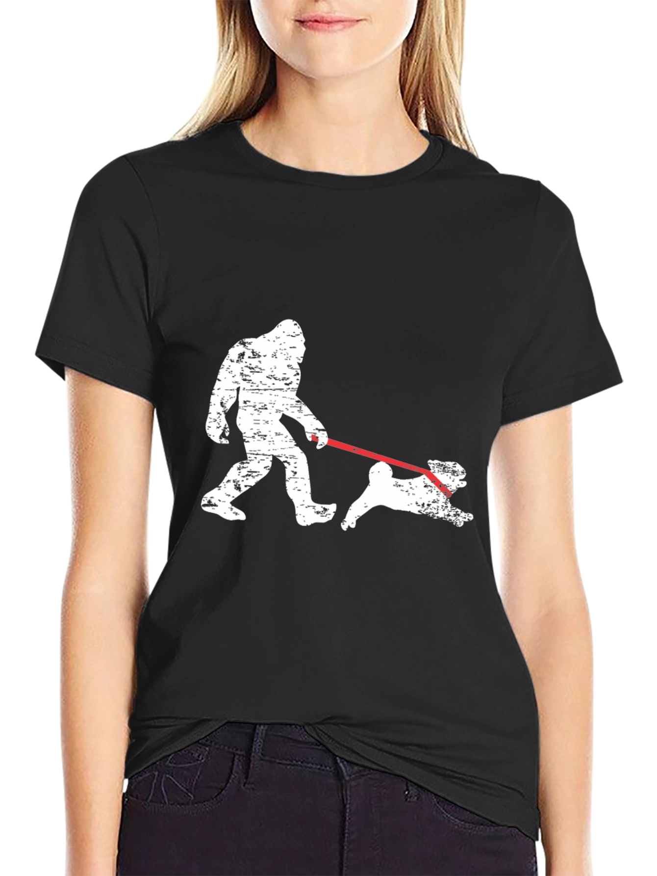 Black Bigfoot Dog Walk Graphic Tee - Black view 2