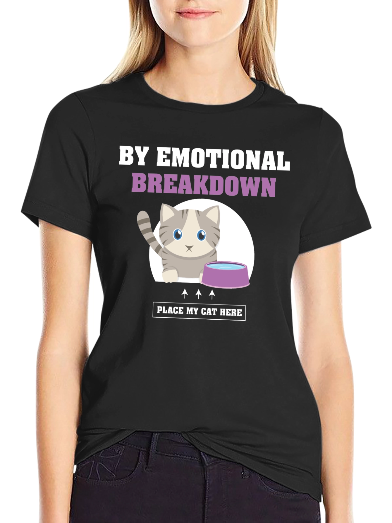 Black Emotional Breakdown Cat T-Shirt view 2