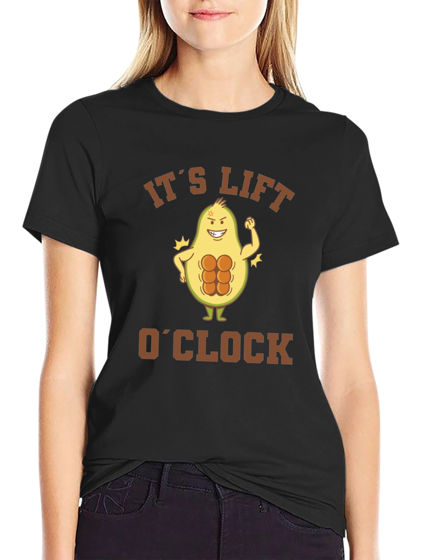 Black Funny Avocado Lift O'Clock T-Shirt - Gym Humor! view 2