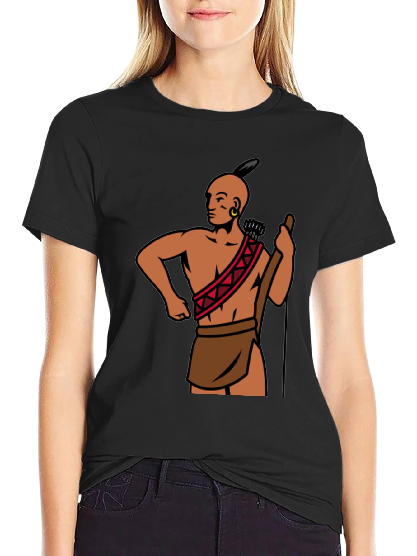 Black Native American Warrior Graphic Tee - Black view 2