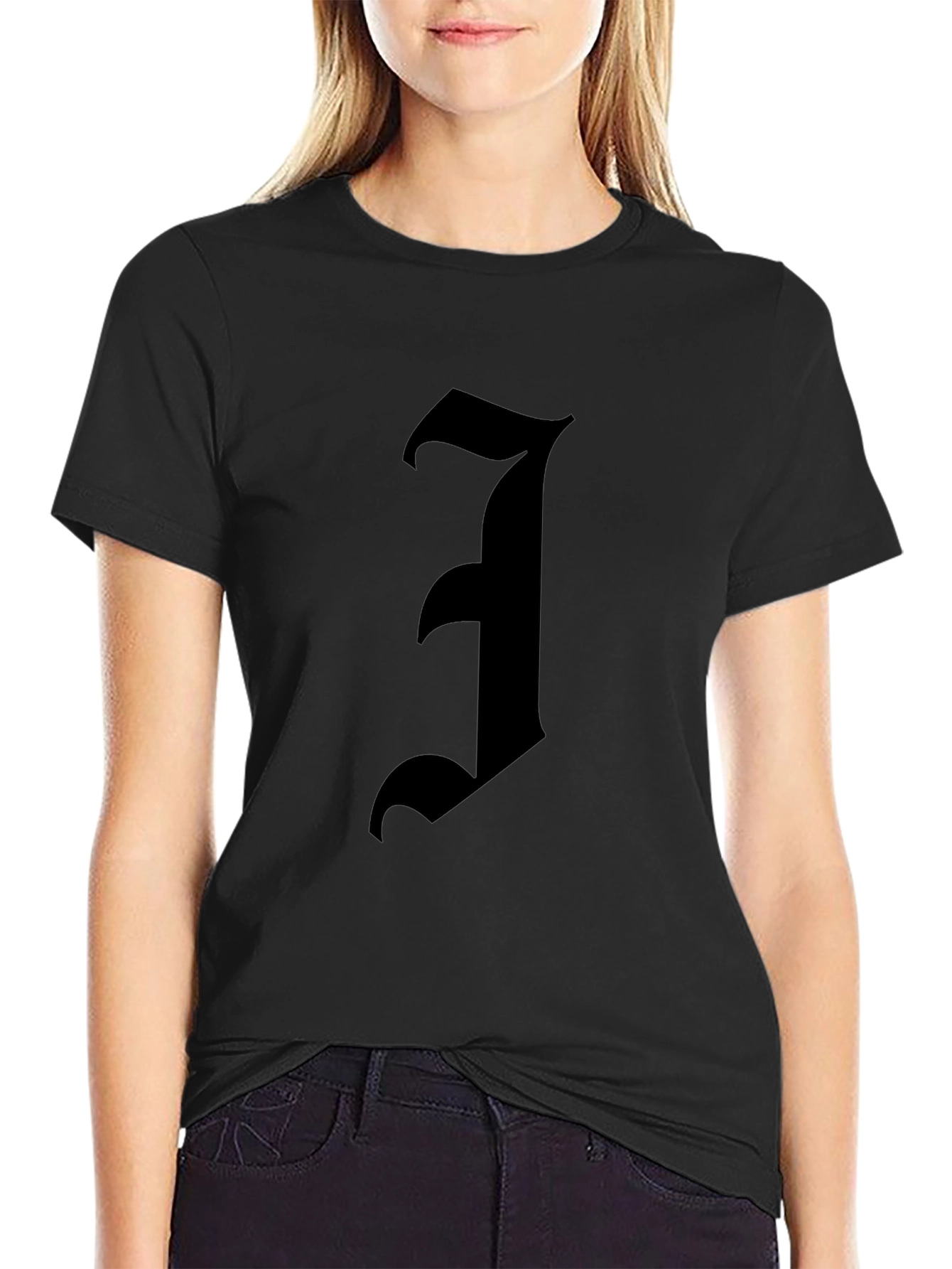 Black Gothic Initial T-Shirt - Bold Statement Tee view 2
