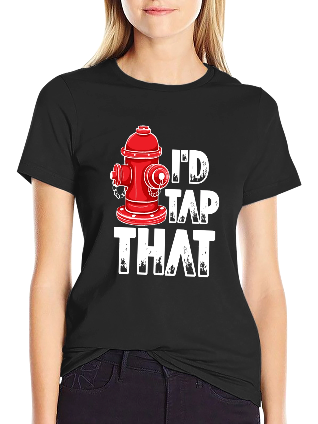 Black I'd Tap That Fire Hydrant T-Shirt - Funny Graphic Tee view 2