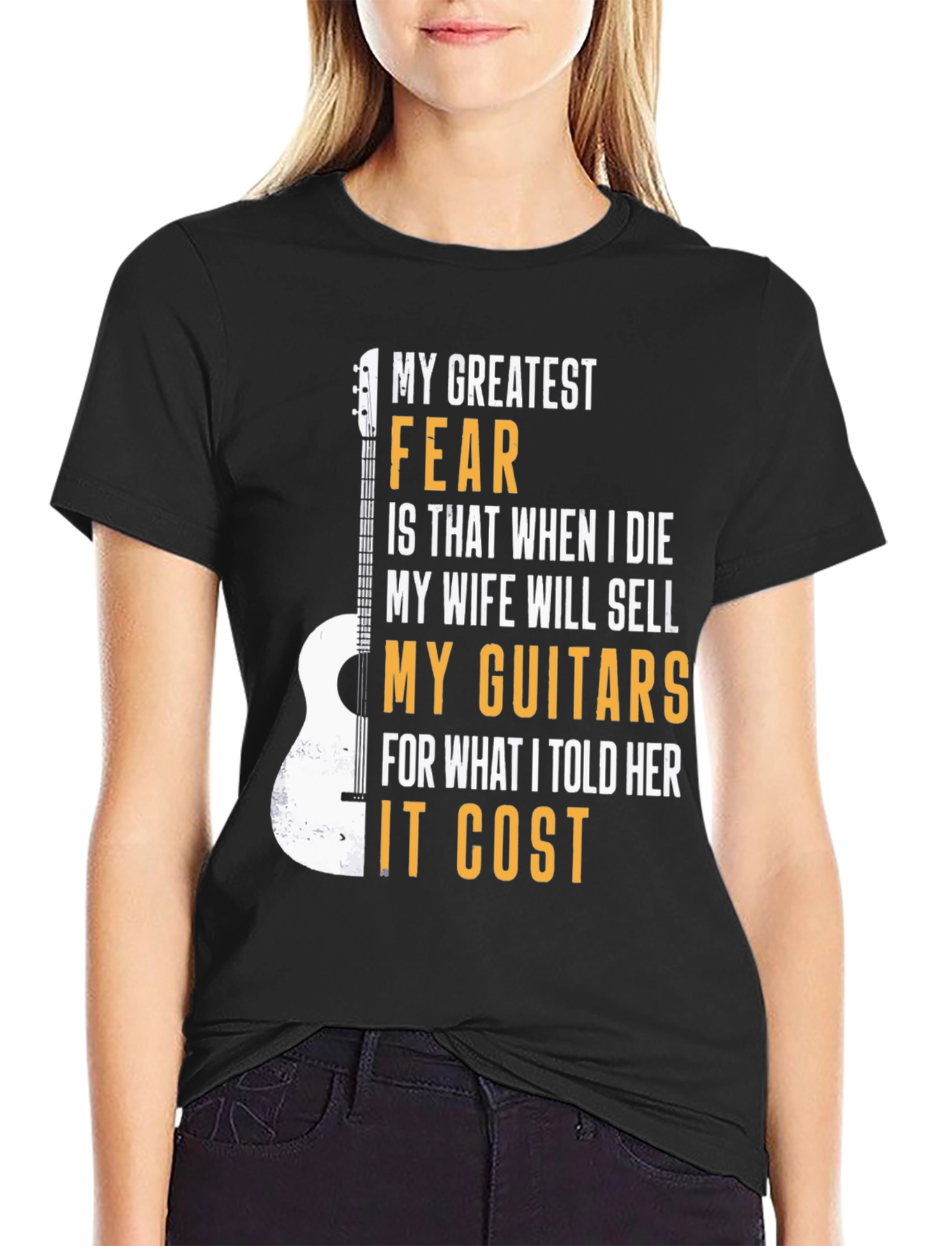 Black Guitar Lover T-Shirt: My Greatest Fear Funny Musician Tee view 2