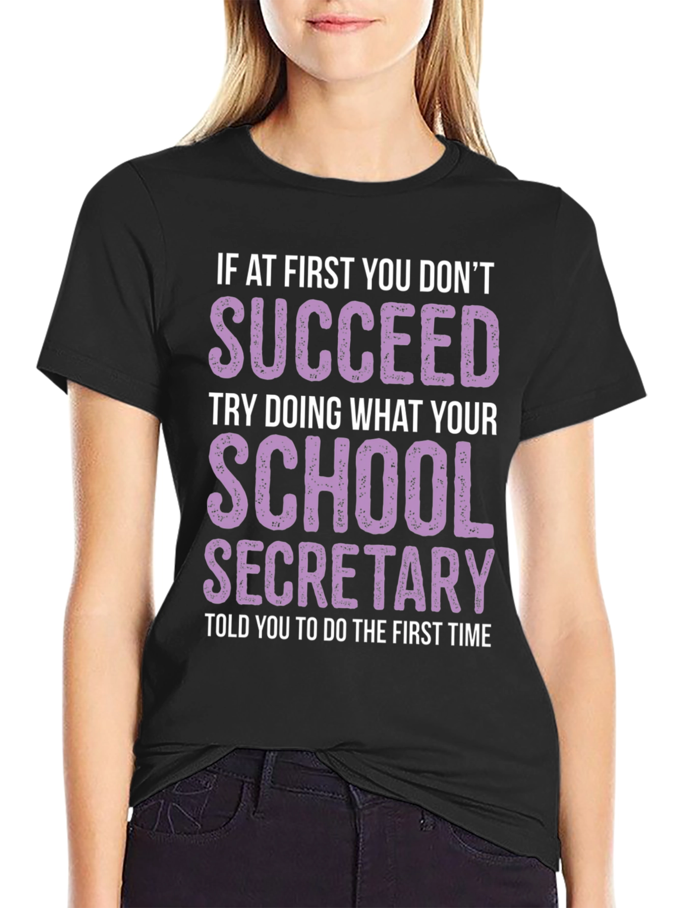 Black School Secretary T-Shirt - Funny Slogan Tee view 2