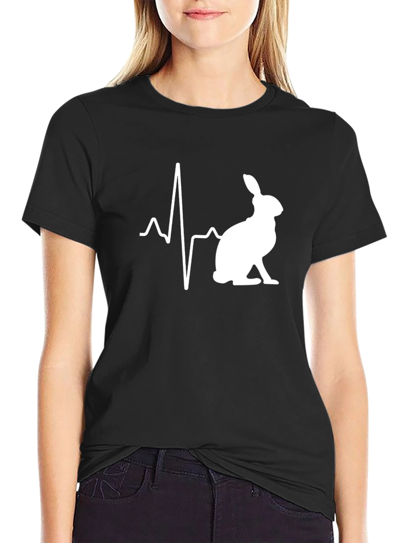 Black Rabbit Heartbeat T-Shirt - Men's Black Crew Neck Tee view 2