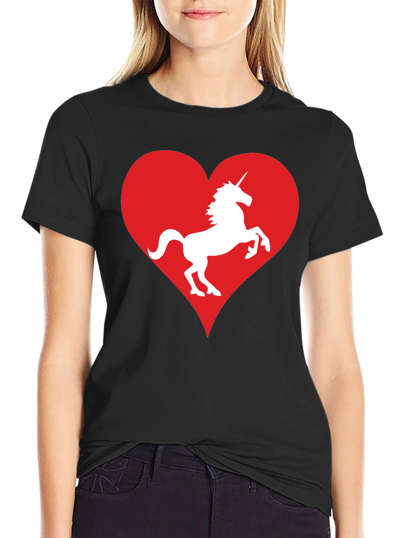Black Unicorn Heart Graphic Tee - Black Cotton T-Shirt view 2