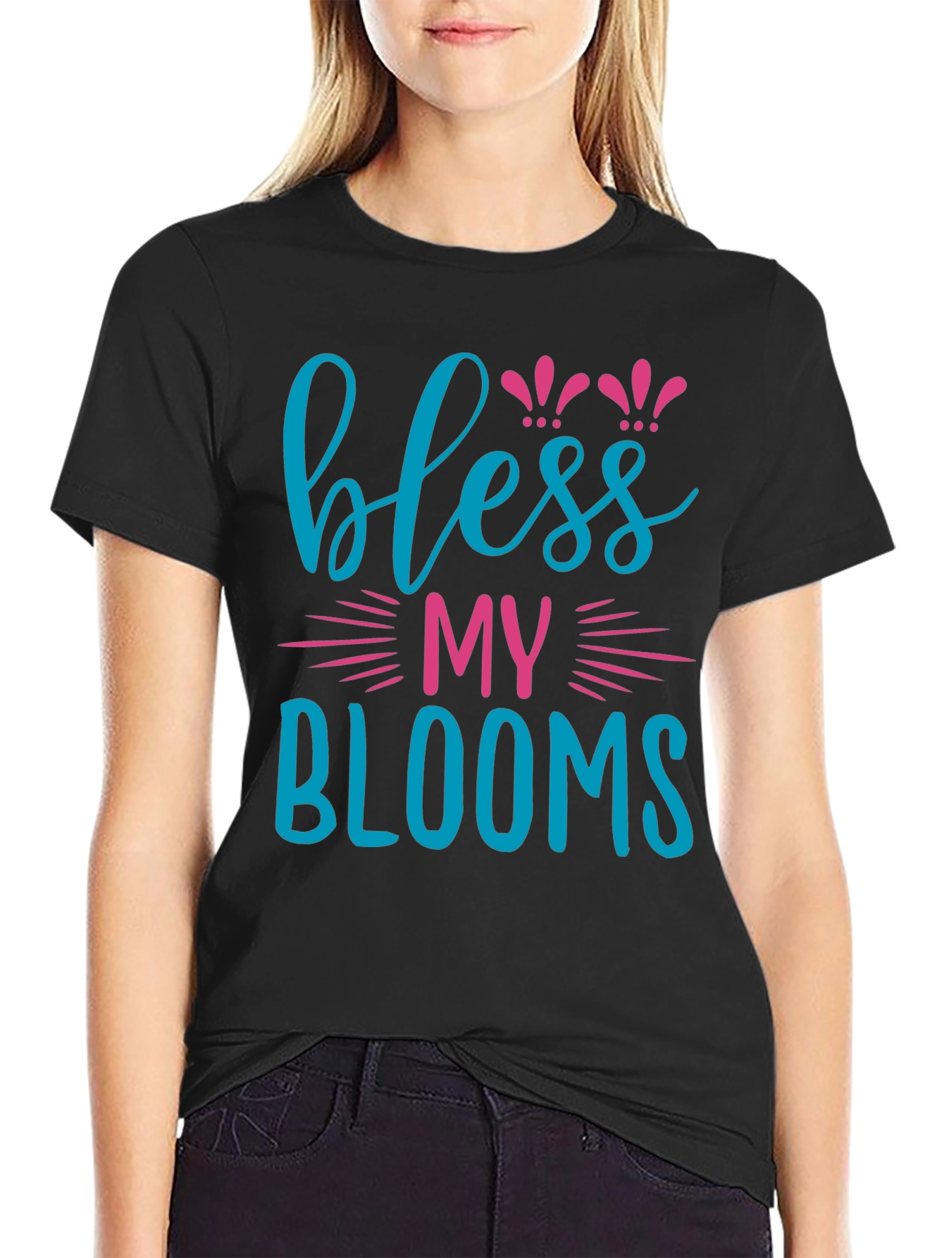 Black Bless My Blooms Graphic T-Shirt view 2