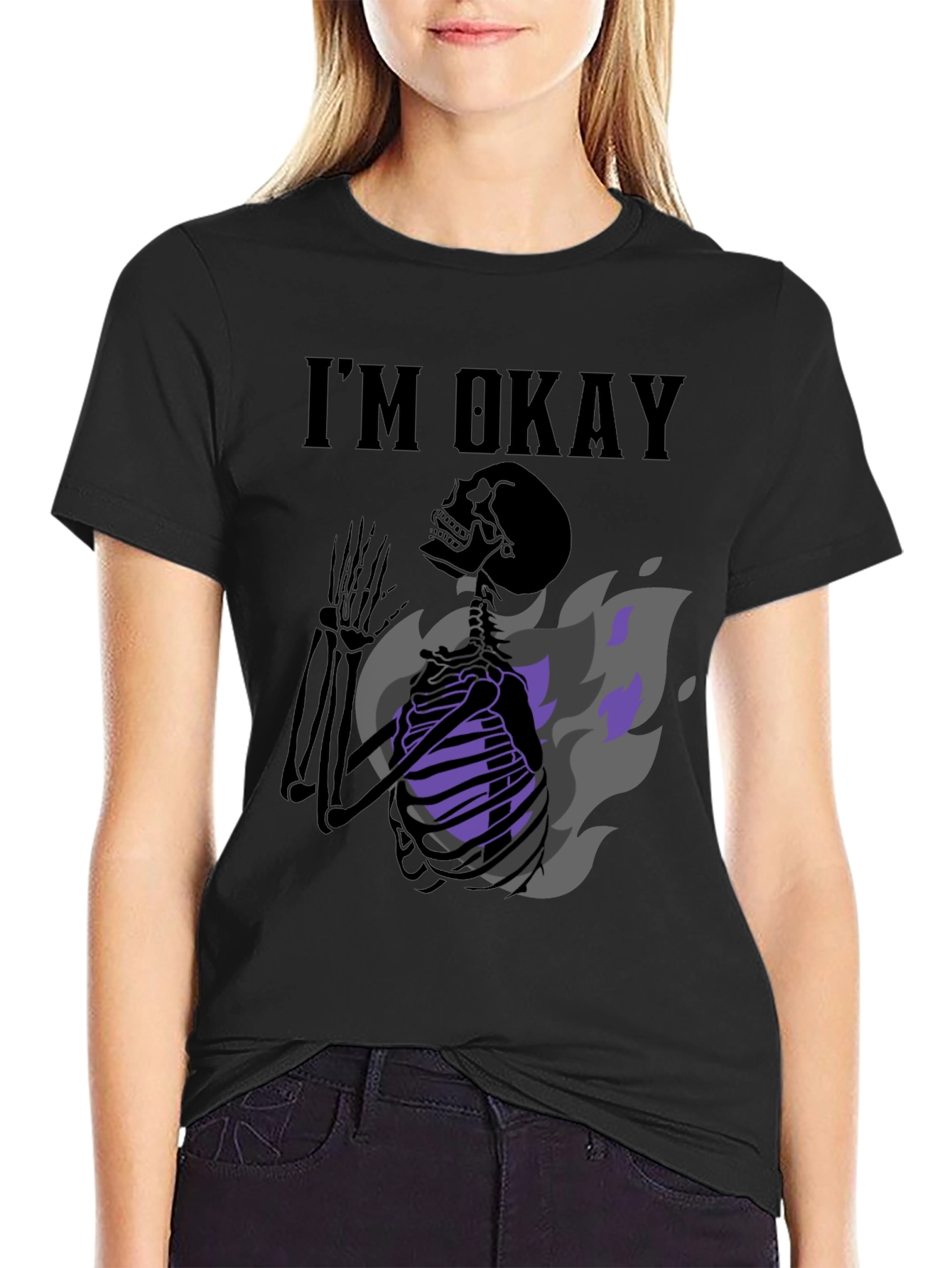 Black I'm Okay Skeleton Graphic Tee - Black view 2