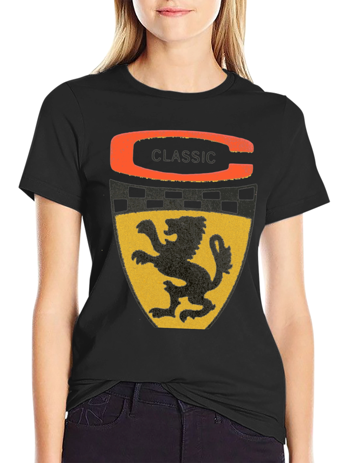 Black Classic Lion Shield Graphic Tee - Stylish Black T-Shirt view 2