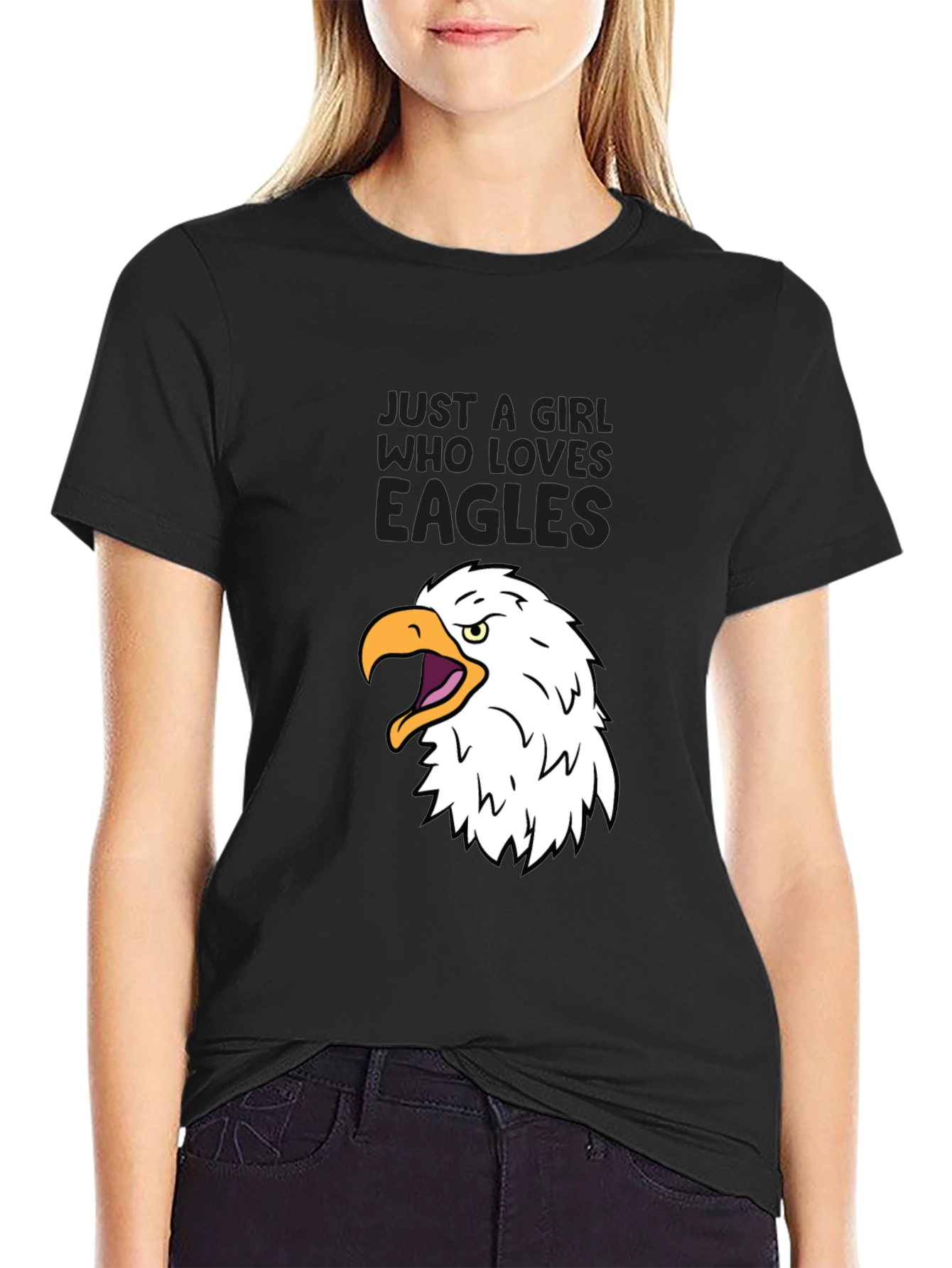 Black Just a Girl Who Loves Eagles T-Shirt view 2