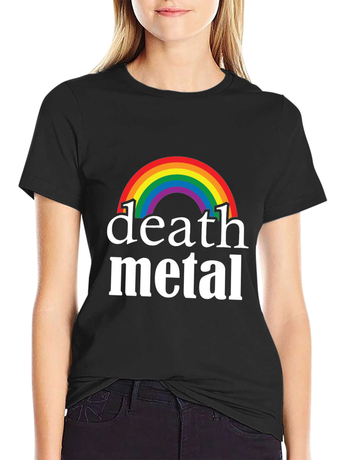 Black Rainbow Death Metal Graphic T-Shirt - Black Cotton Tee view 2
