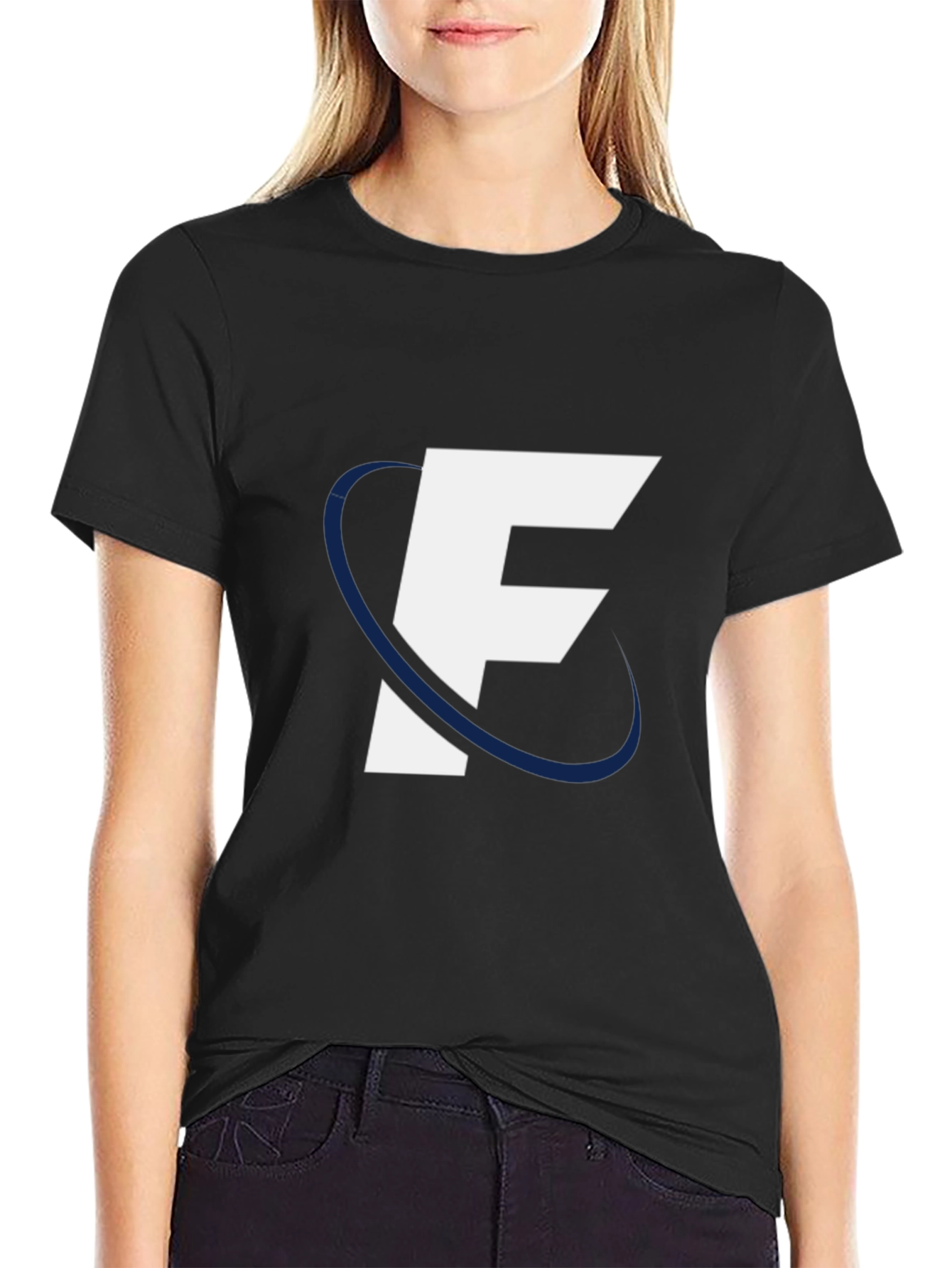 Black Modern "F" Logo Black Tee view 2