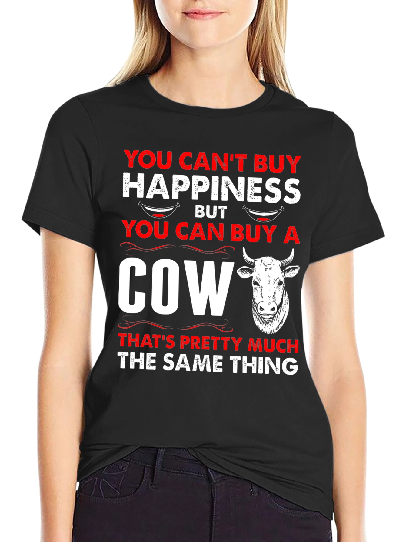 Black Buy a Cow T-Shirt: Happiness is a Cow! view 2