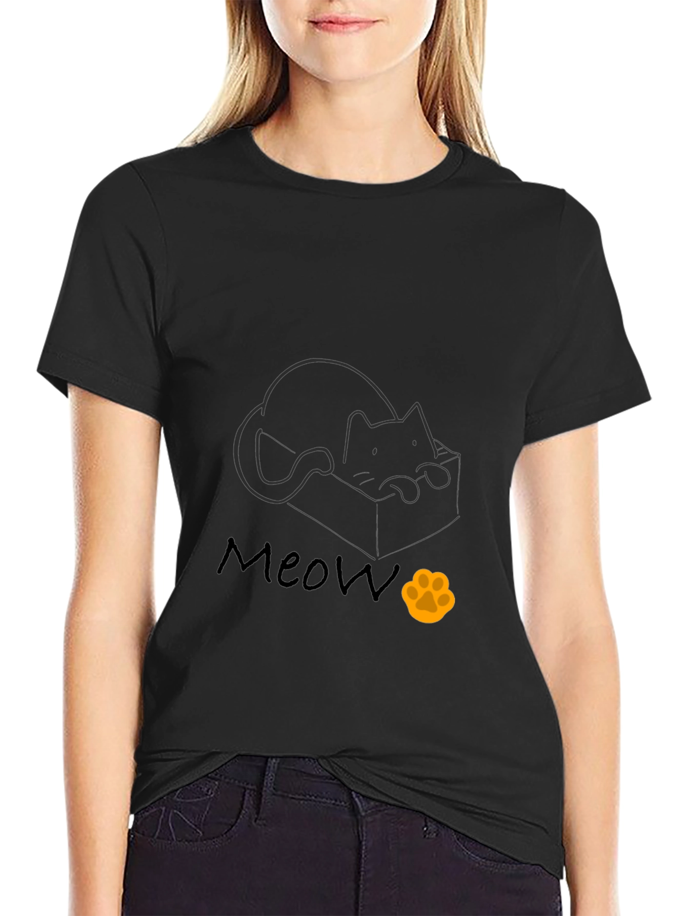 Black Black Cat in Box Graphic Tee - "Meow" view 2