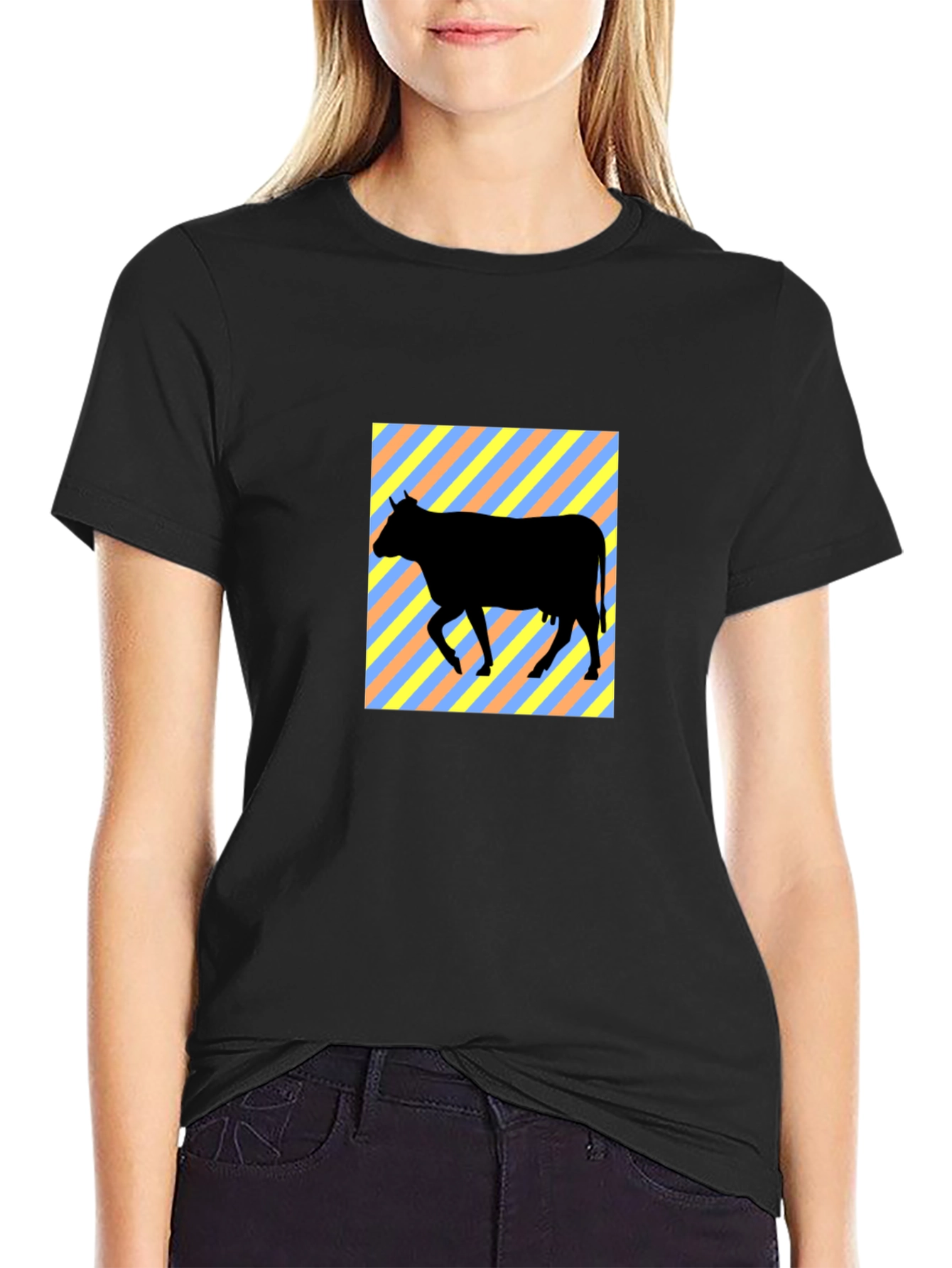 Black Cow Silhouette Graphic Tee - Black view 2