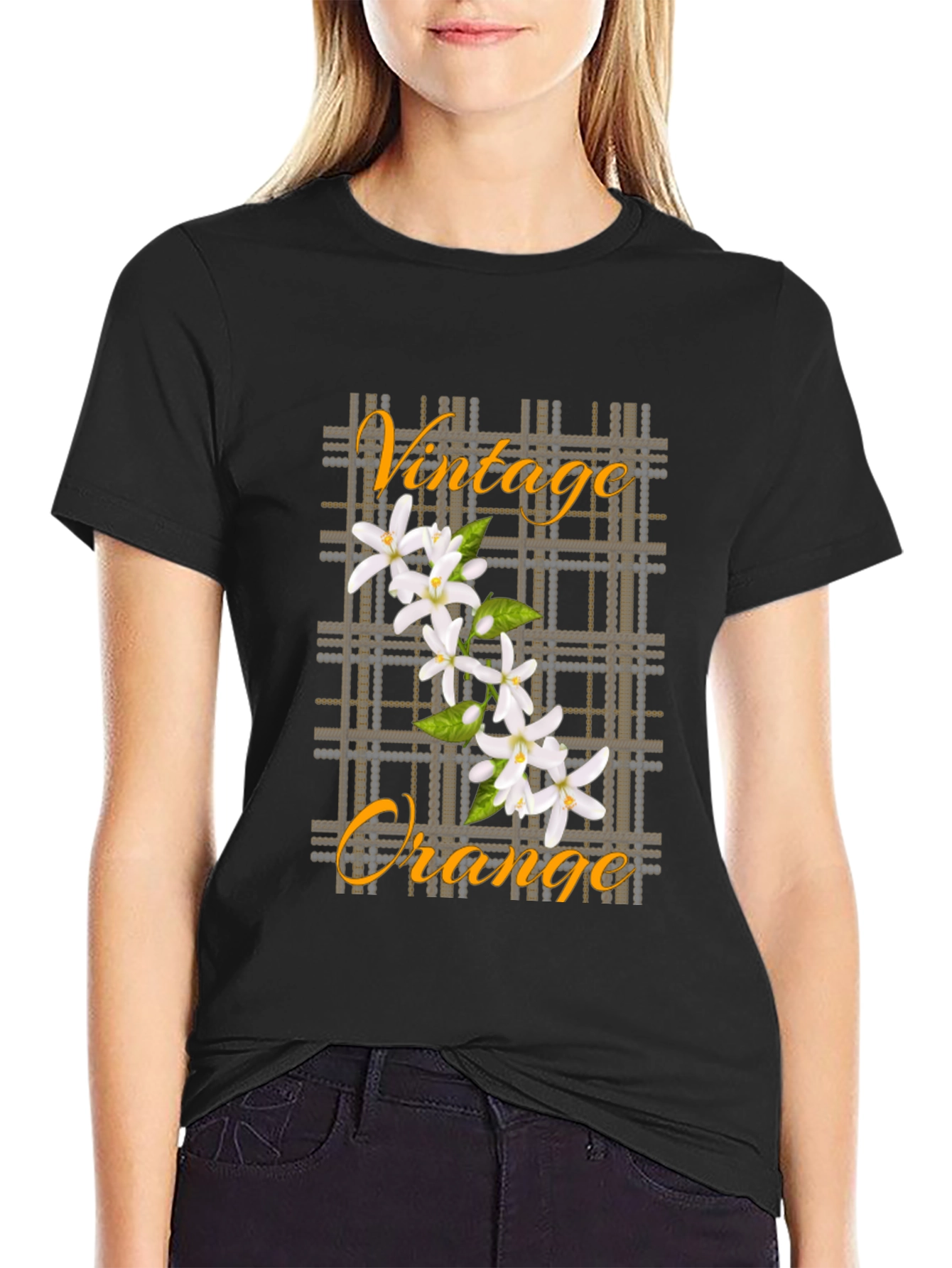 Black Vintage Orange Blossom Black T-Shirt view 2