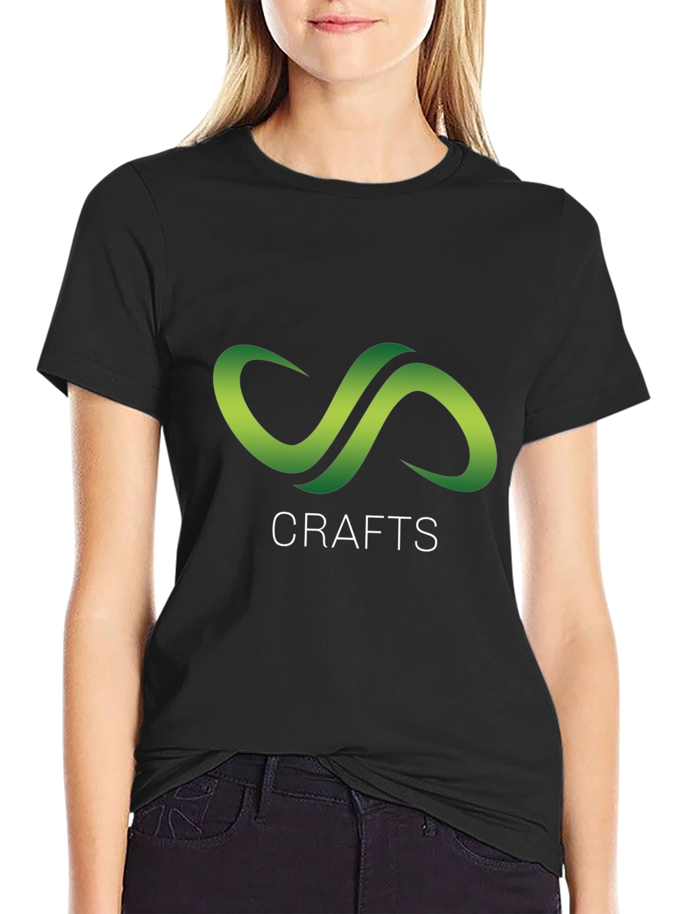 Black Crafts Black T-Shirt with Green Infinity Logo view 2