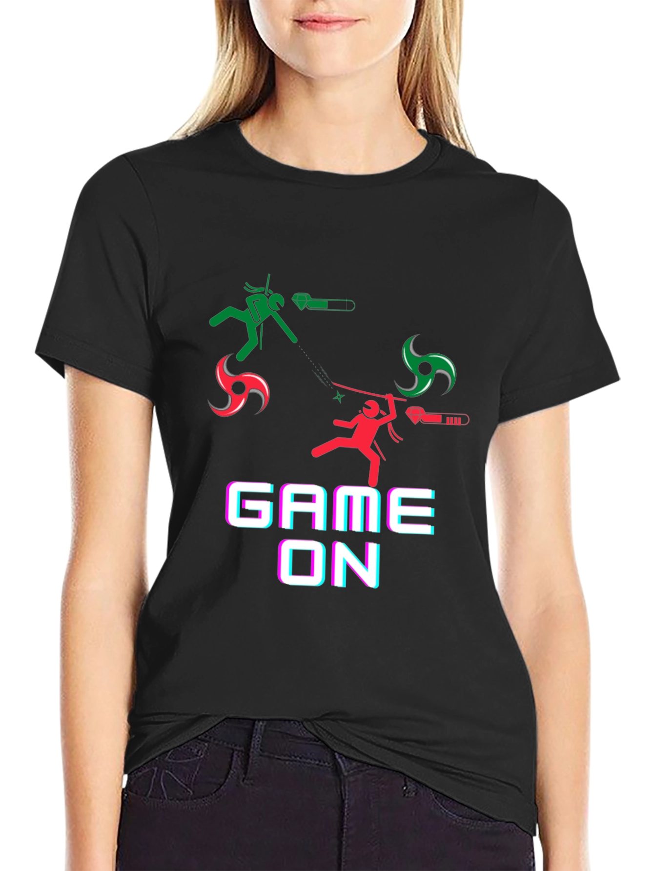 Black Game On Black T-Shirt - Ninja Stick Figure Design view 2