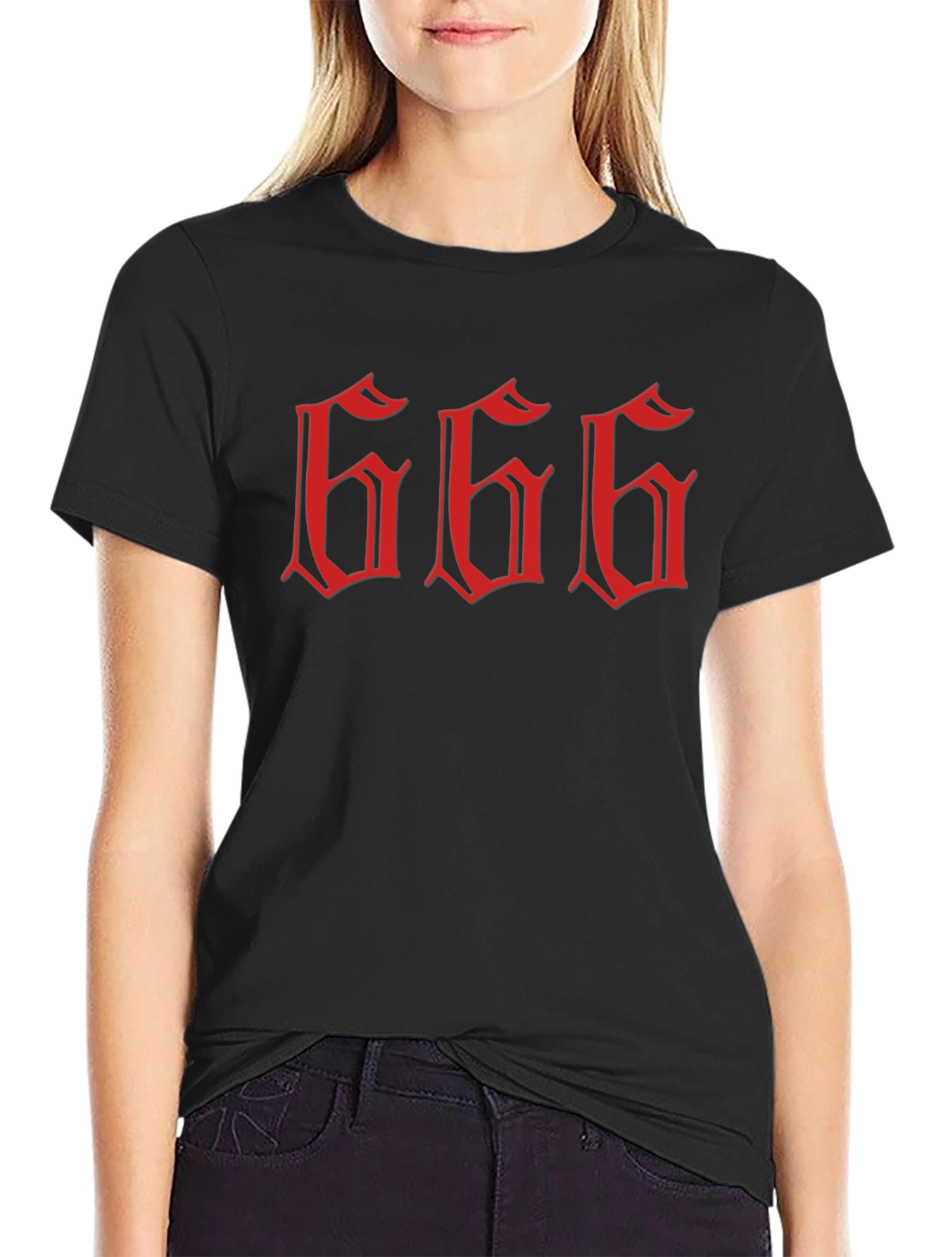 Black Men's Graphic Tee - Red "666" Design view 2