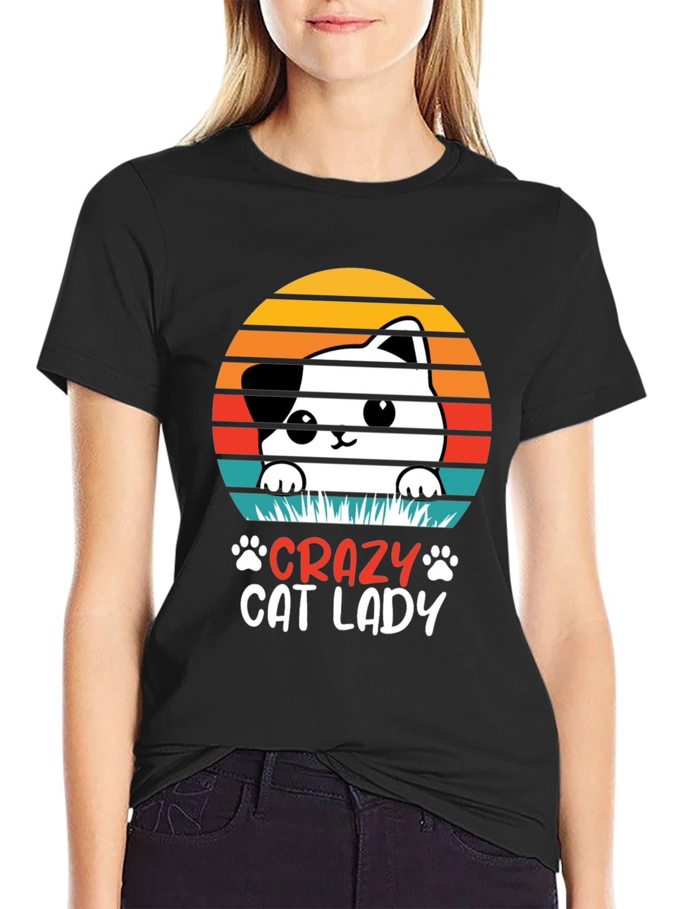 Black Crazy Cat Lady Graphic Tee view 2