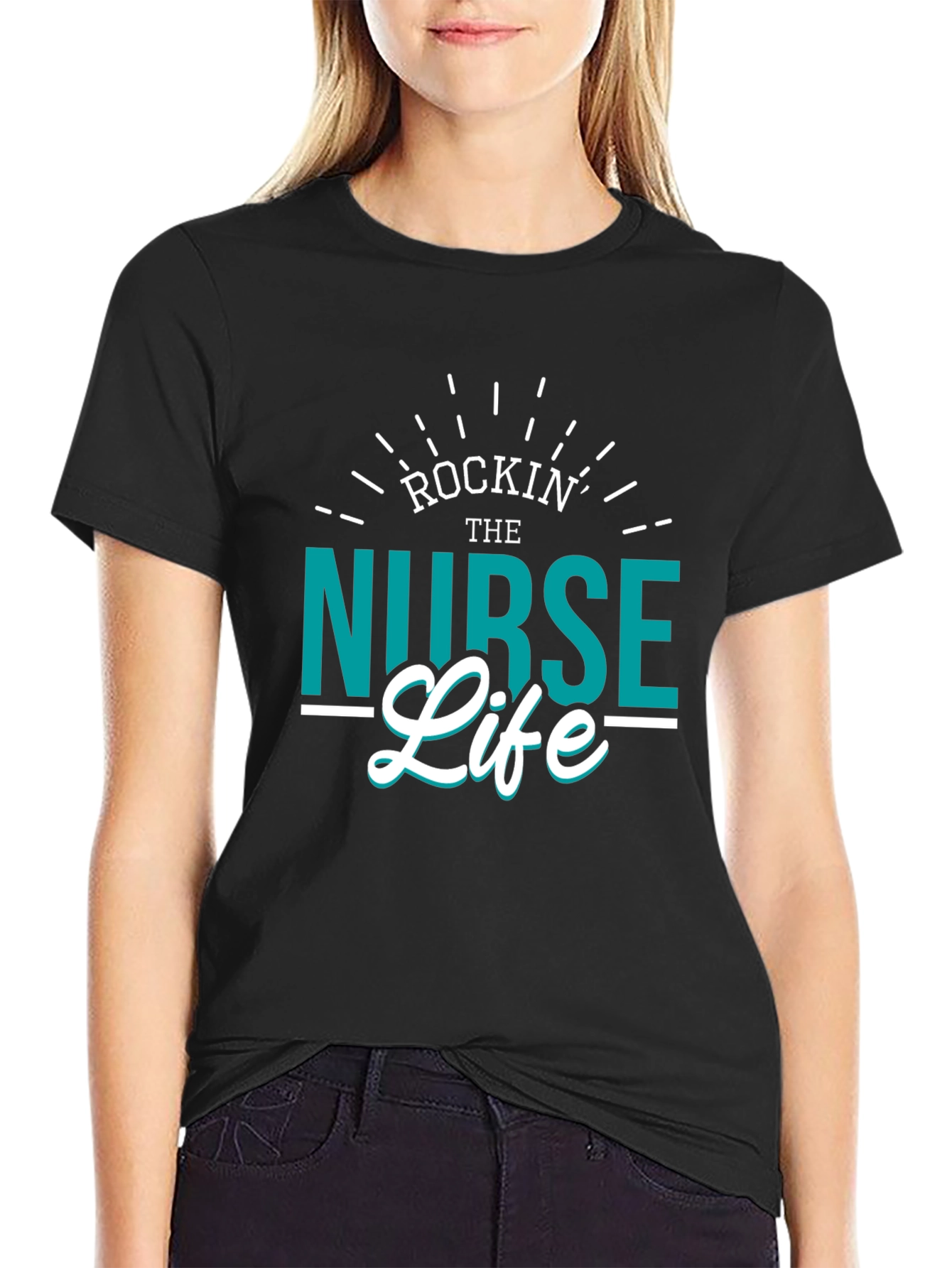 Black Rockin' the Nurse Life Black T-Shirt view 2