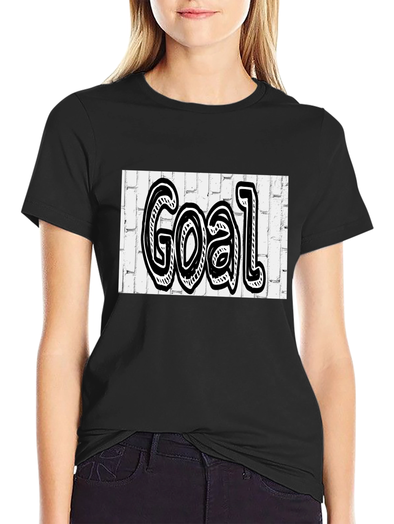 Black Goal Graffiti Style Tee - Black Cotton Blend Shirt view 2