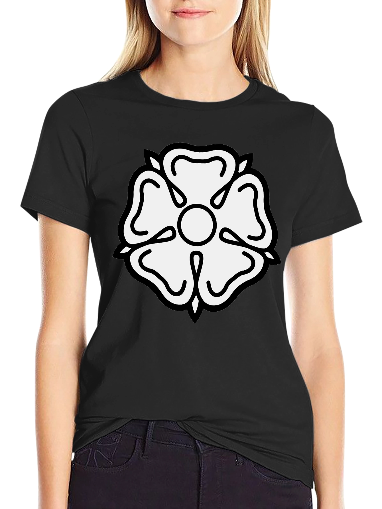 Black Black T-Shirt with White Tudor Rose Emblem view 2