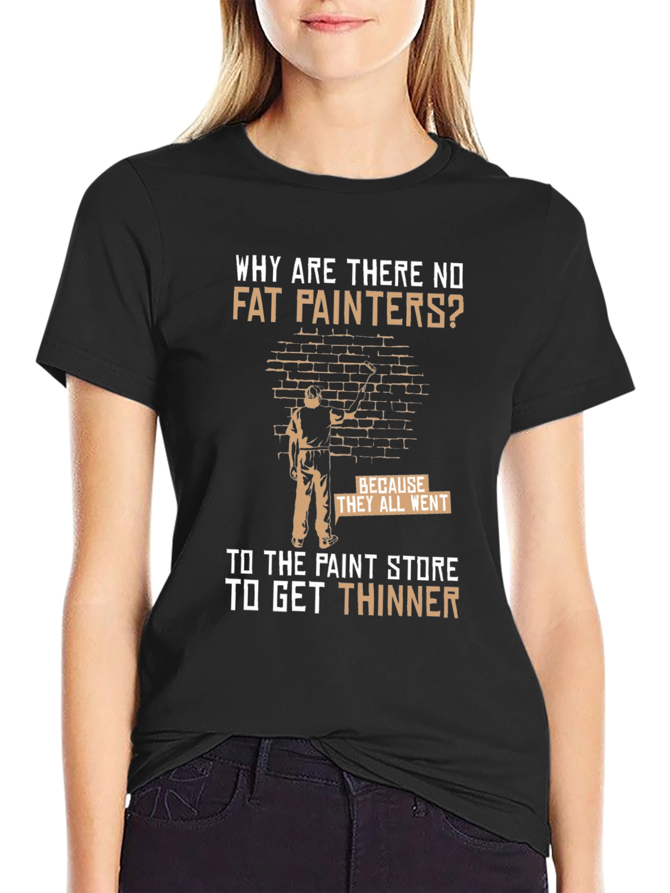 Black Funny Painter T-Shirt: Why Are There No Fat Painters? view 2
