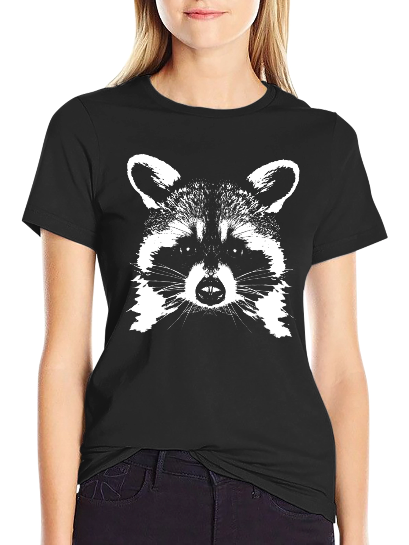 Black Raccoon Graphic Tee - Black Cotton Casual T-Shirt view 2