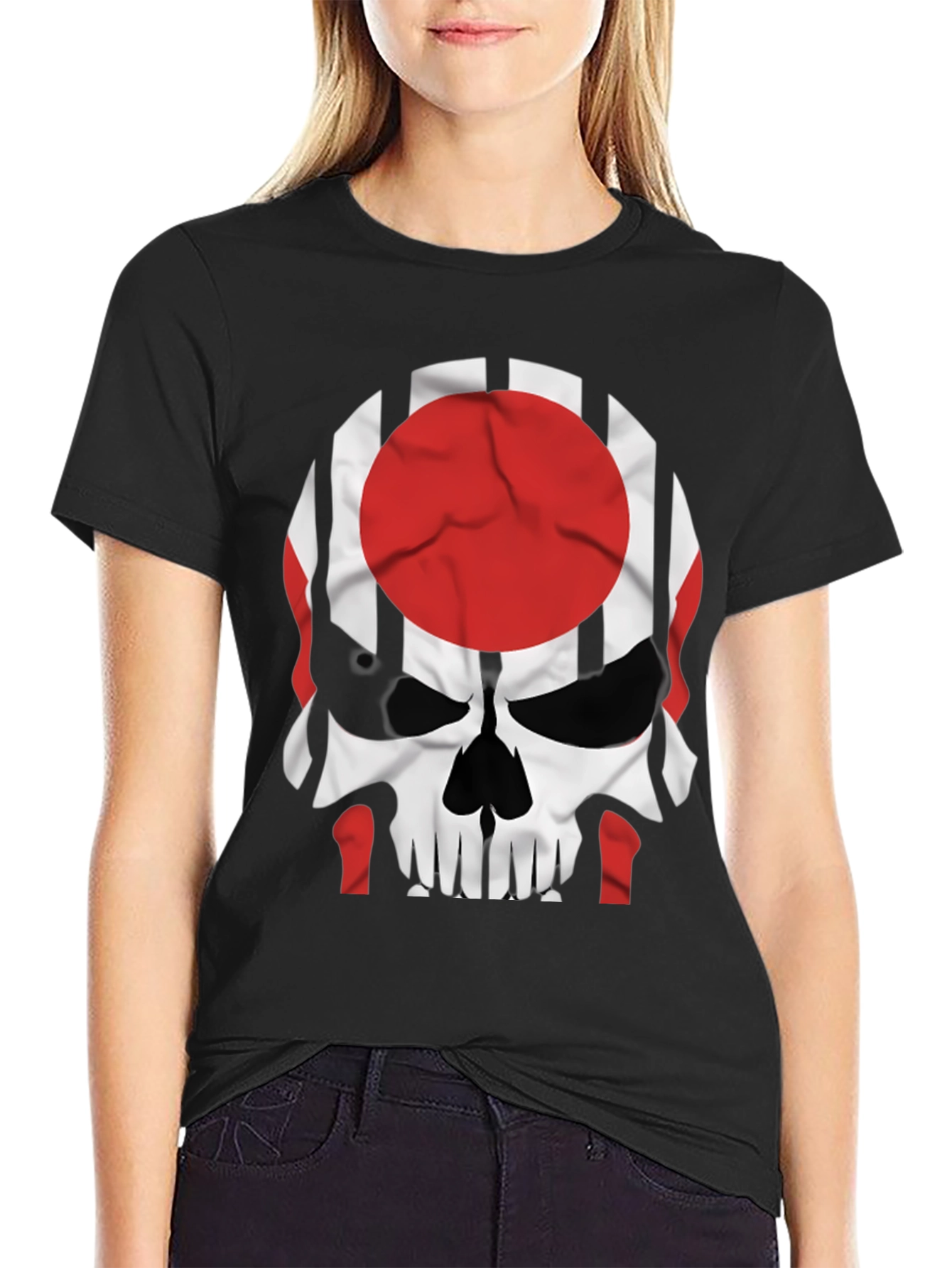 Black Skull Japan Flag Graphic Tee - Men's Black T-Shirt view 2