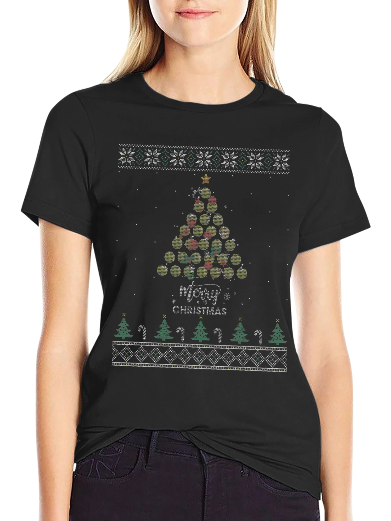 Black Ugly Christmas Sweater Style T-Shirt view 2
