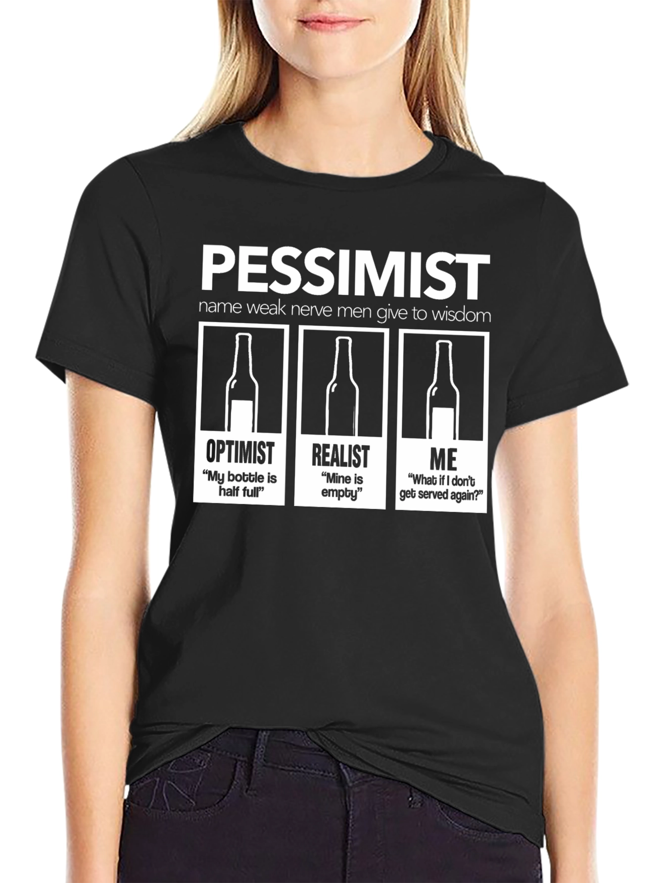 Black Pessimist T-Shirt: Funny Drinking Humor Tee view 2