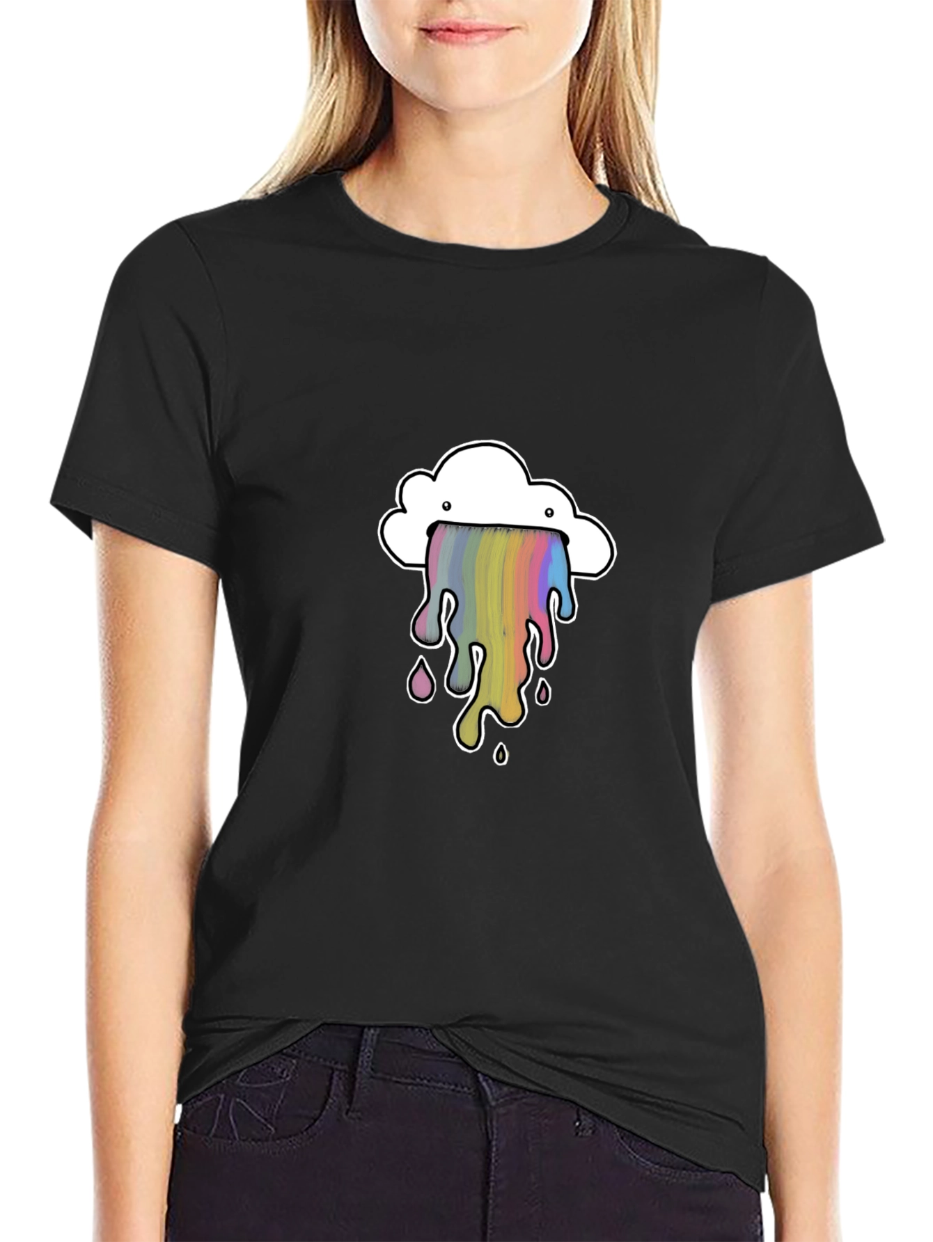 Black Cloud Rainbow Graphic Black T-Shirt view 2