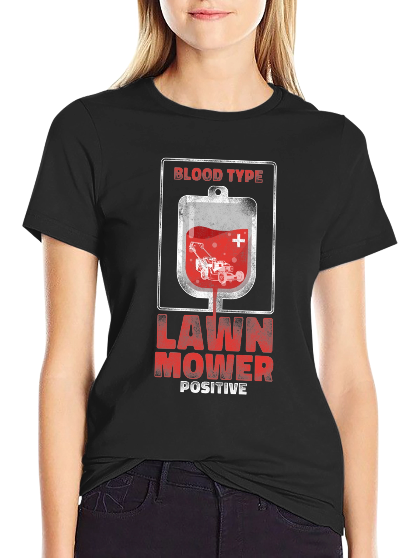Black Lawn Mower Positive T-Shirt view 2
