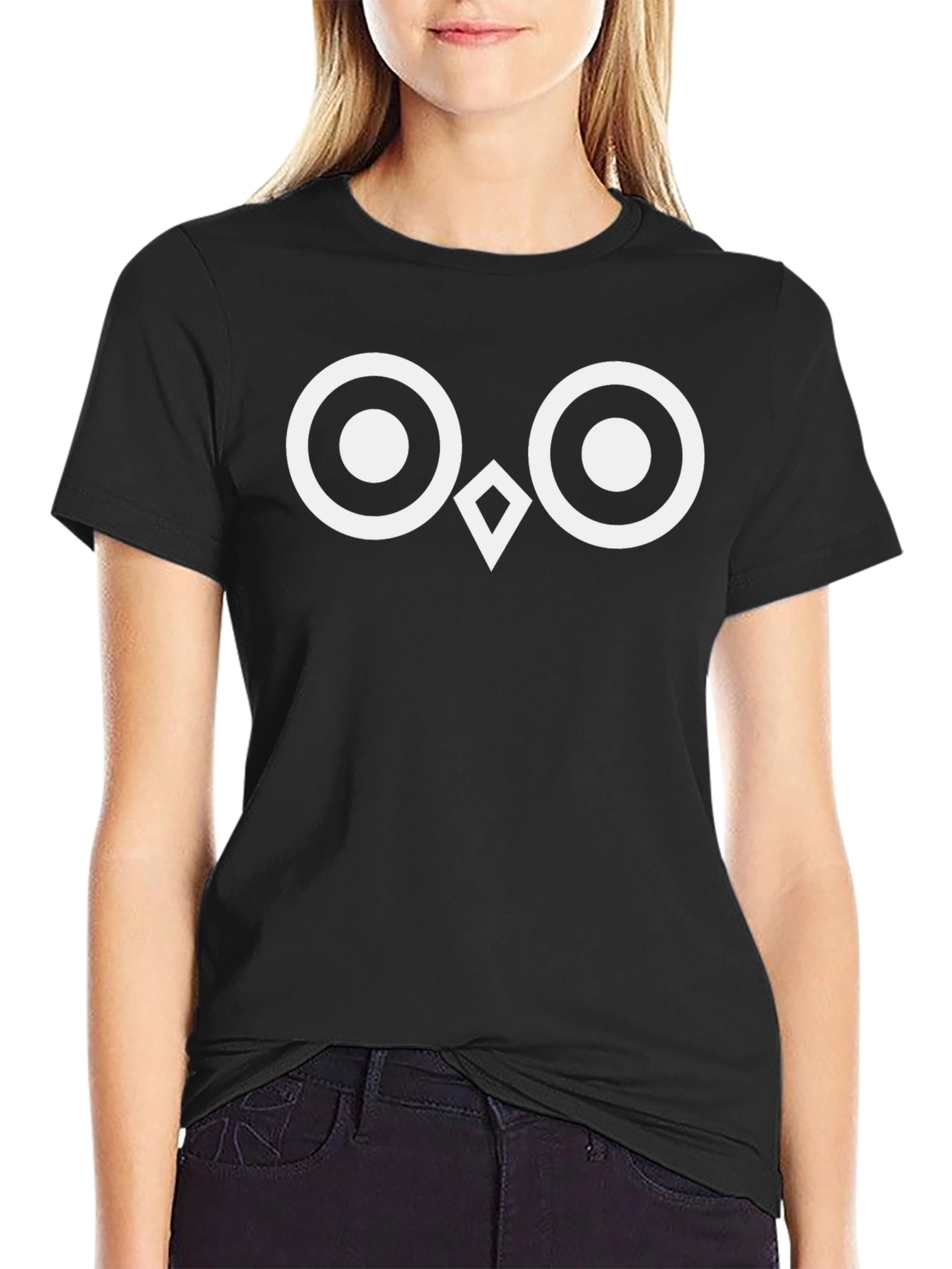 Black Owl Eyes Graphic Tee - Black Cotton T-Shirt view 2