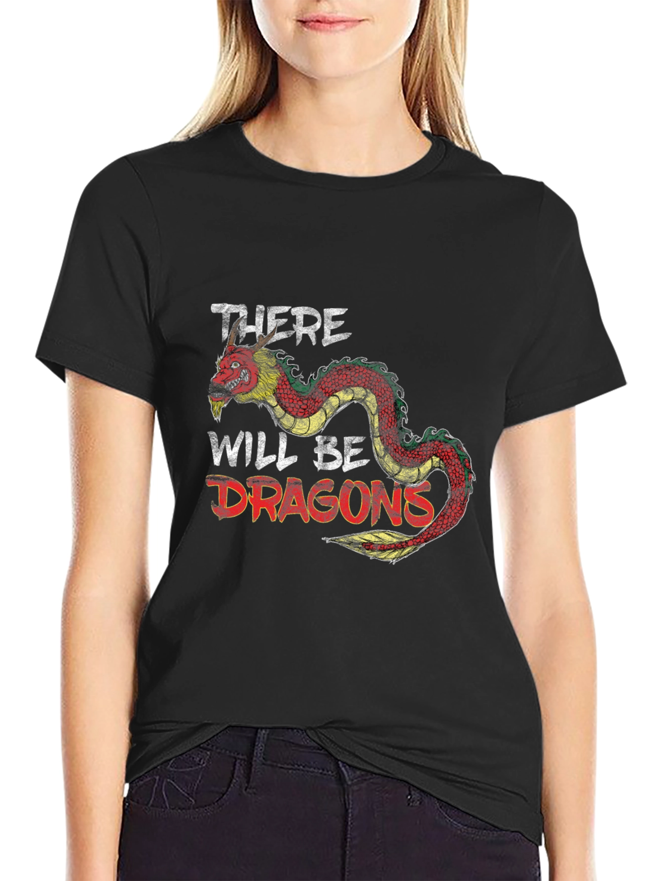 Black There Will Be Dragons Graphic Tee - Black Cotton Shirt view 2