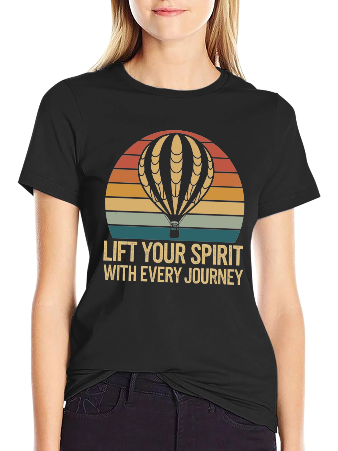 Black Lift Your Spirit Hot Air Balloon Graphic Tee view 2