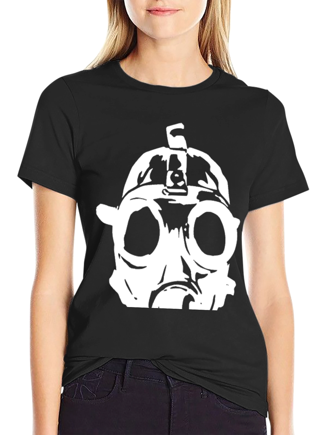 Black Gas Mask Graphic Tee - Bold Statement Shirt view 2