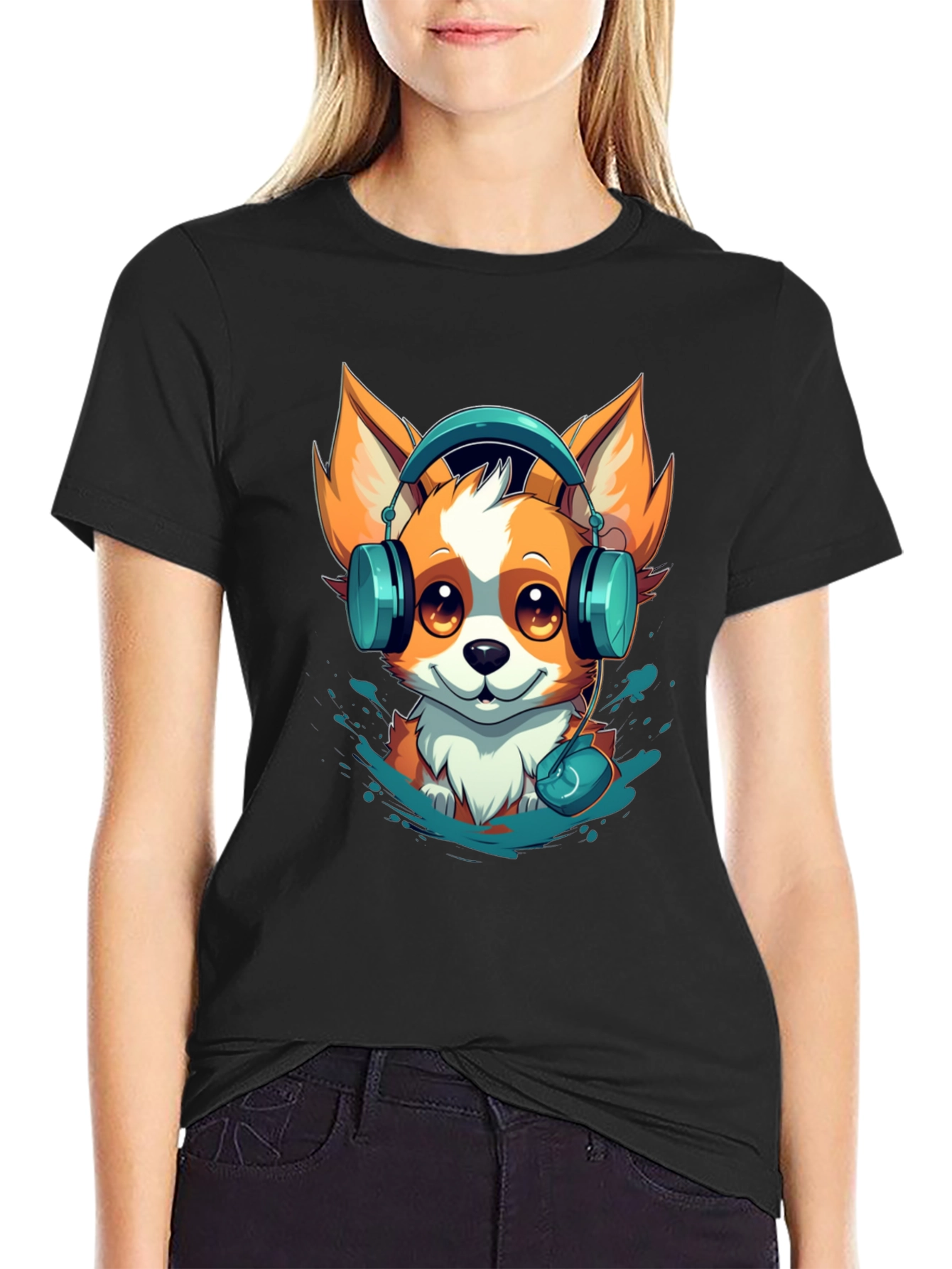 Black Fox Headphone Graphic Tee view 2