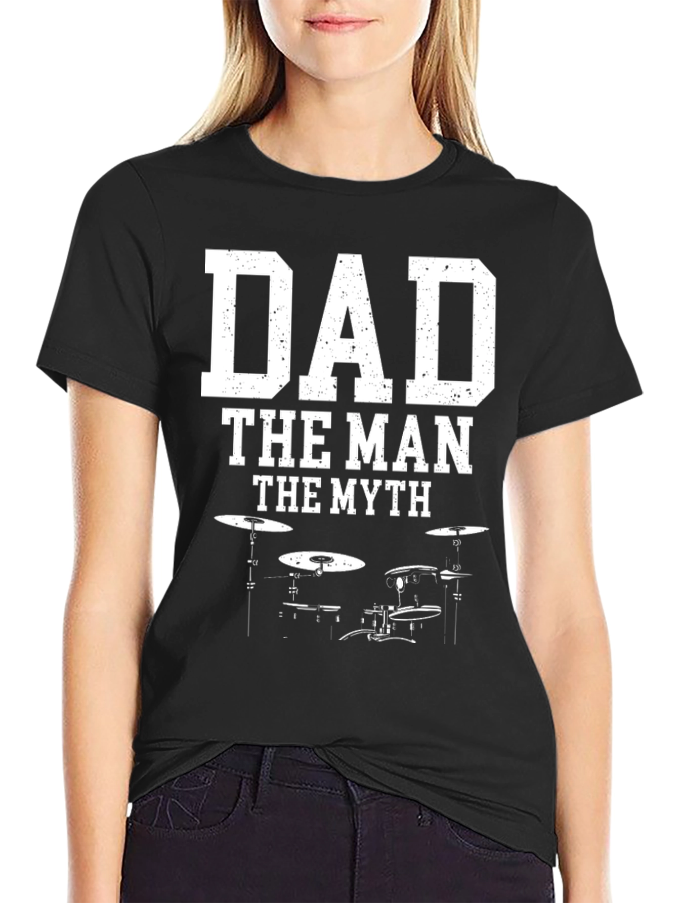 Black Dad The Man The Myth Drum Kit Graphic T-Shirt view 2