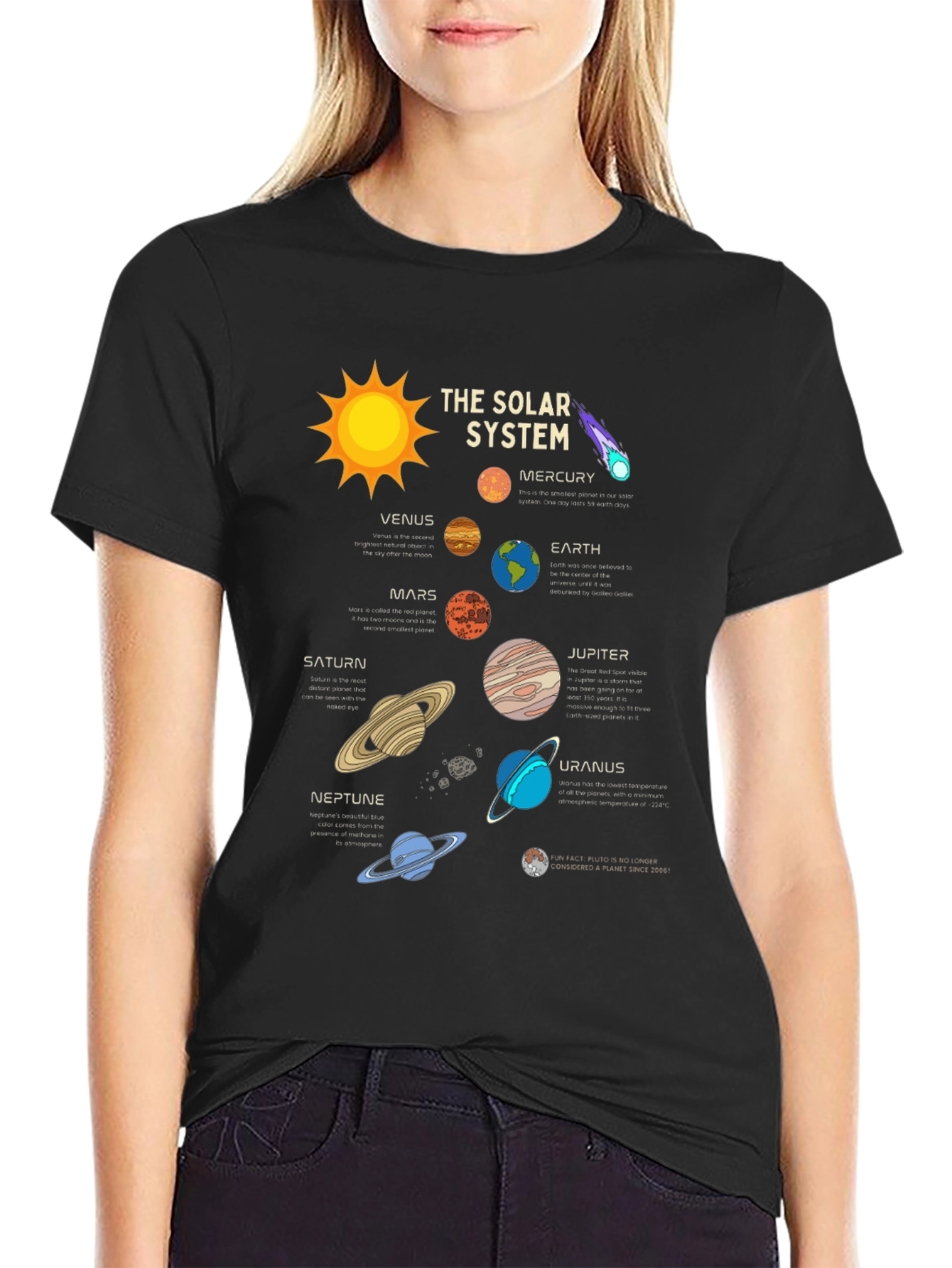 Black Solar System T-Shirt - Planets Graphic Tee view 2