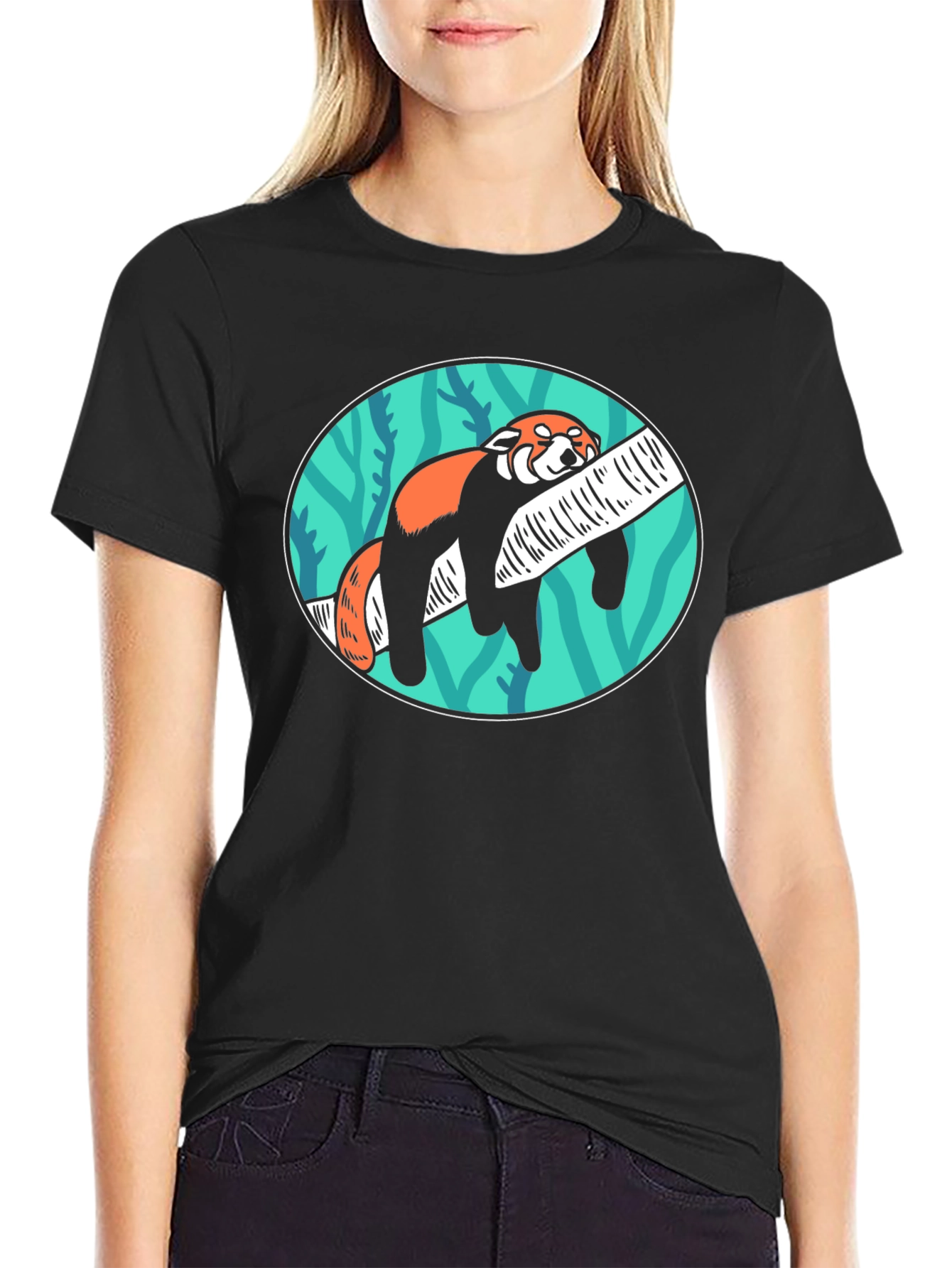 Black Red Panda Nap T-Shirt - Cute Animal Tee view 2