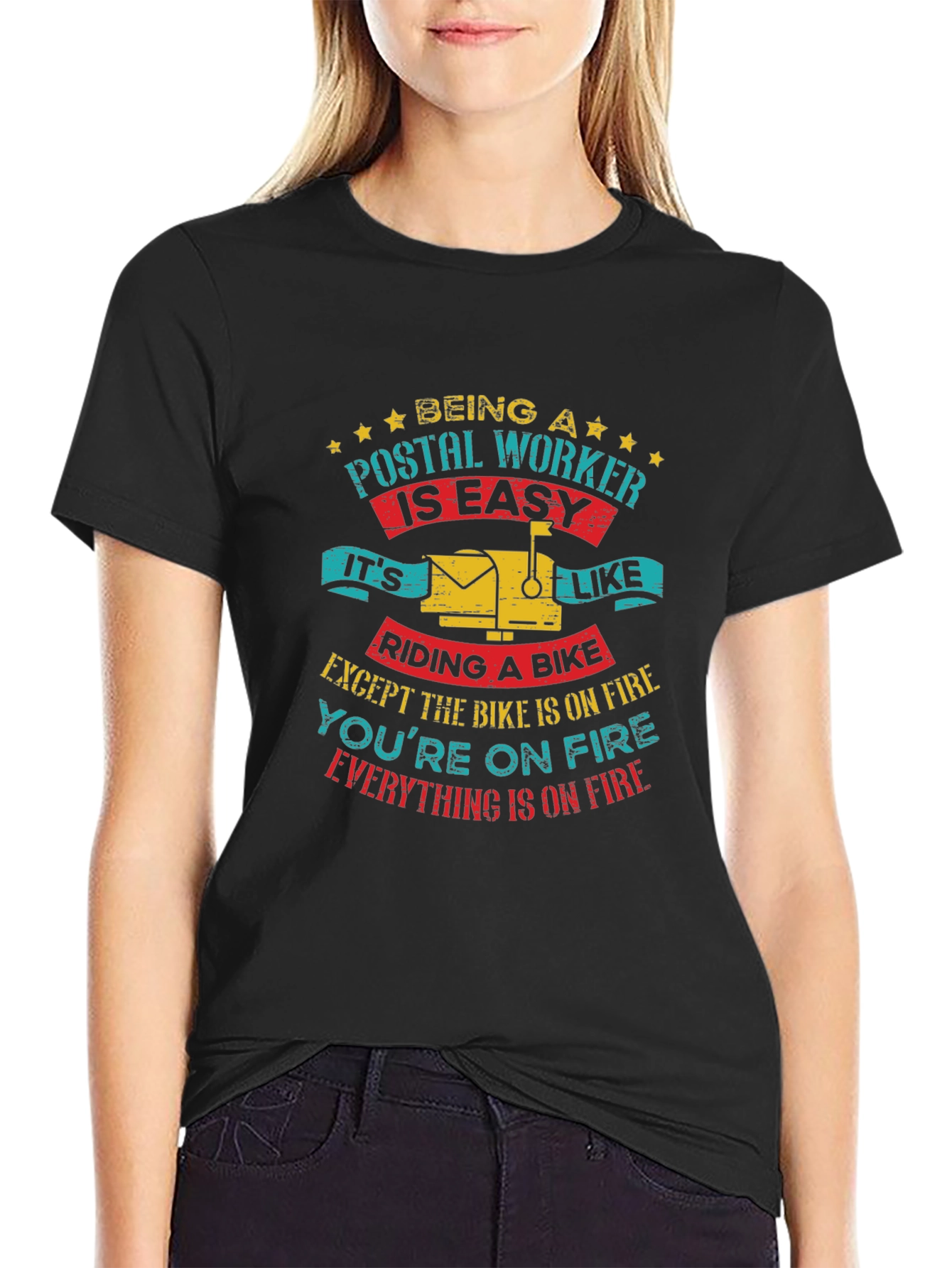 Black Postal Worker On Fire Graphic Tee view 2