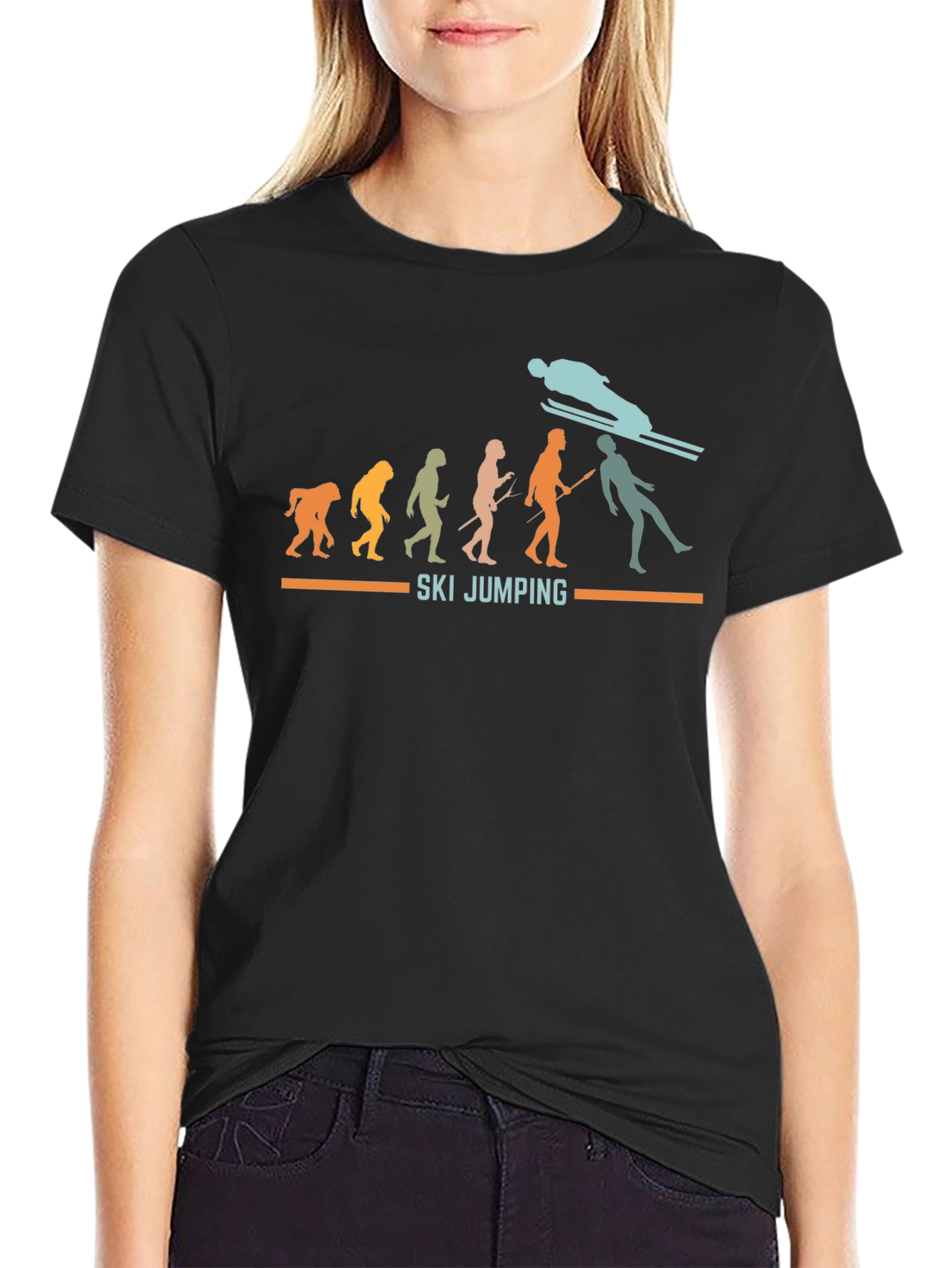 Black Ski Jumping Evolution Graphic Tee view 2