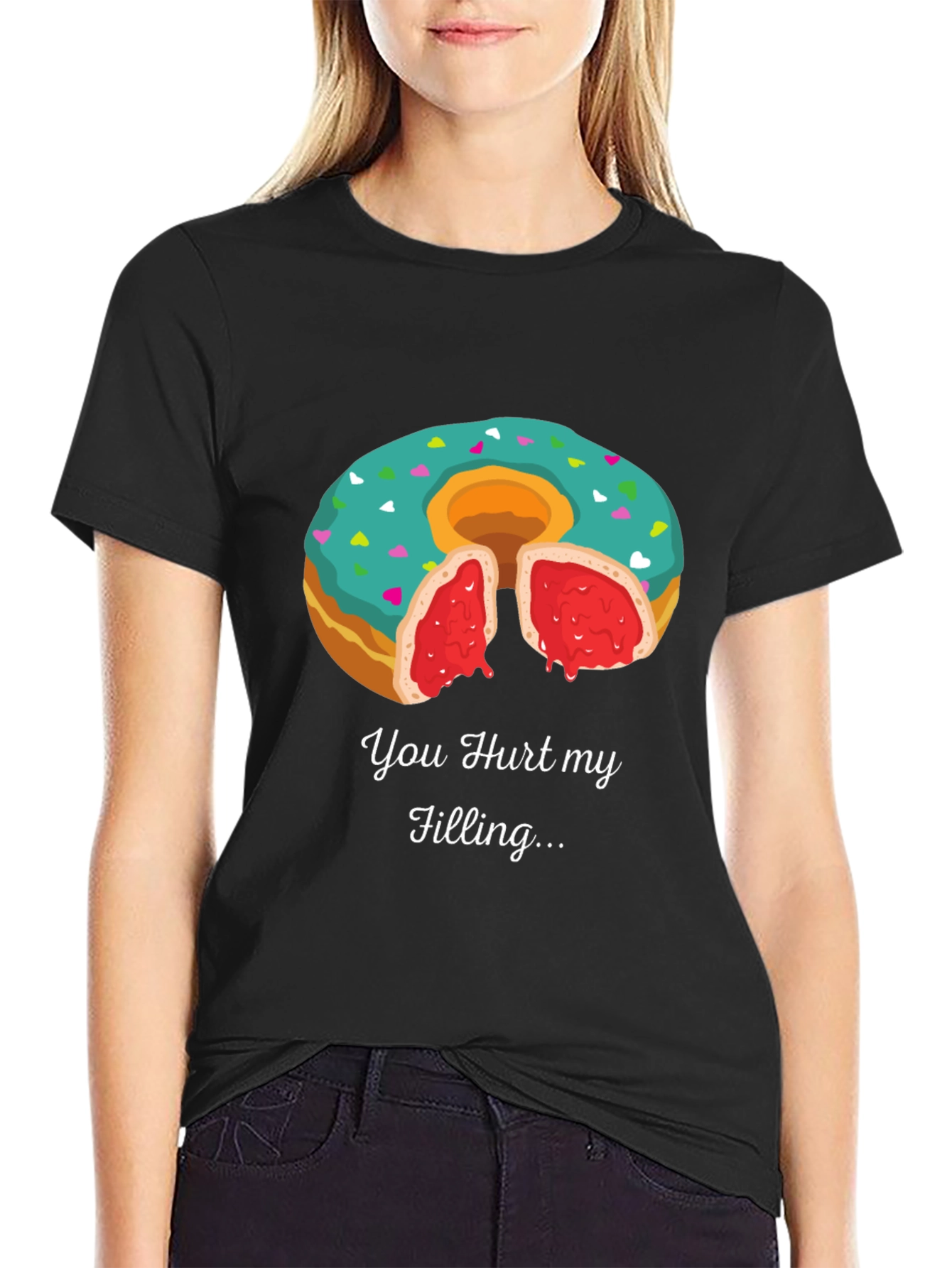 Black You Hurt My Filling Funny Donut T-Shirt view 2
