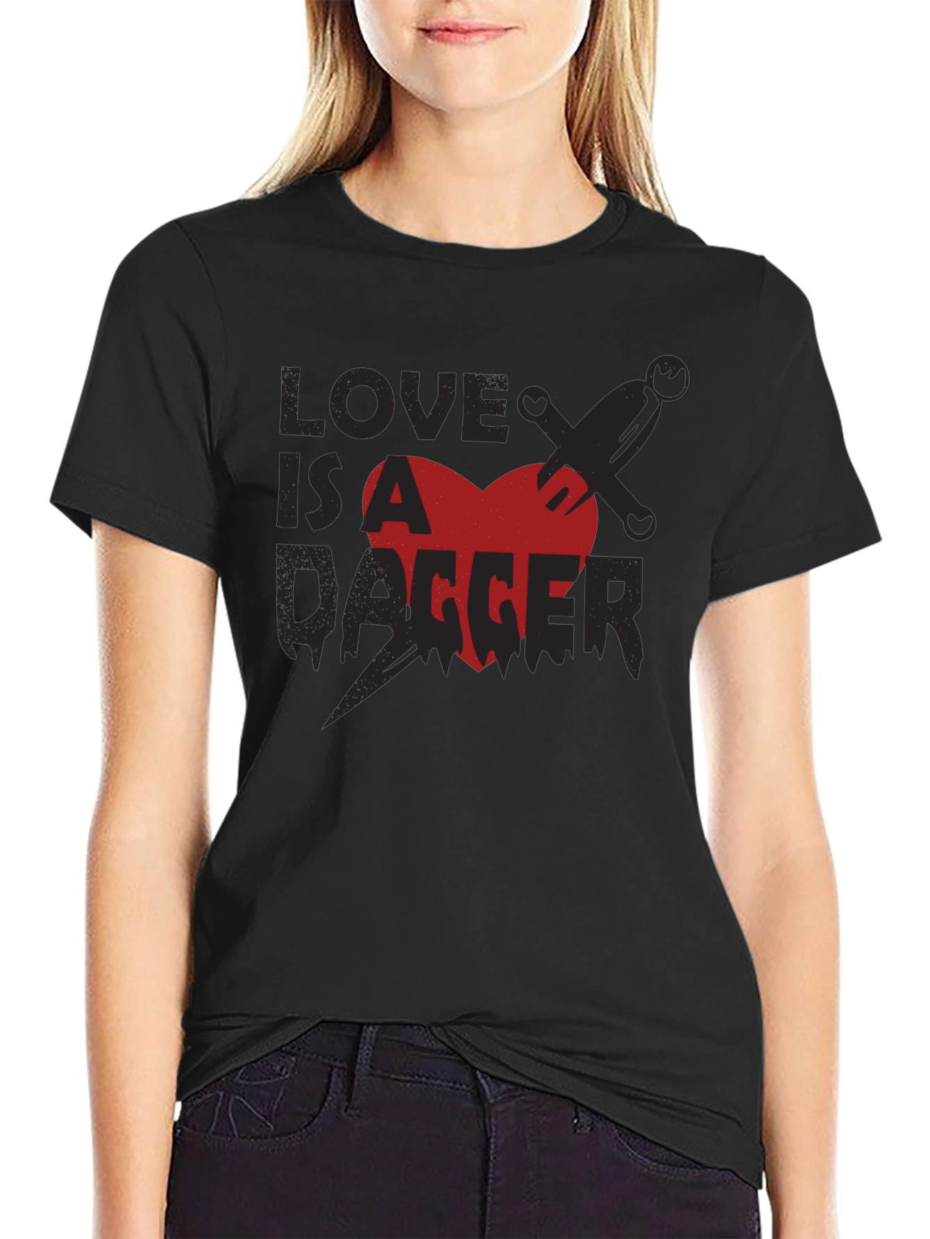 Black Love is a Dagger Graphic Tee - Men's Black T-Shirt view 2