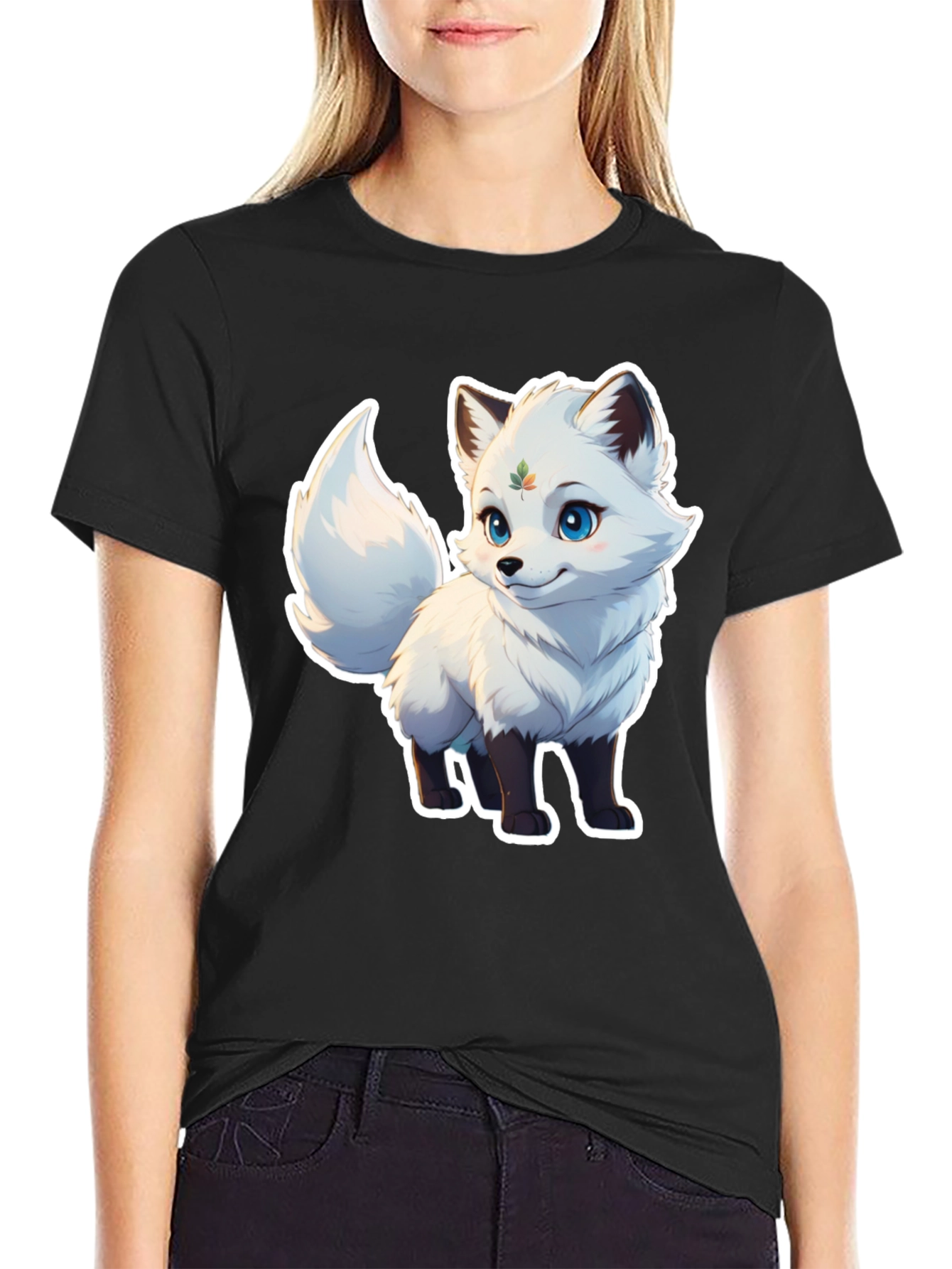 Black Cute Fox Graphic Tee - Black Unisex T-Shirt view 2