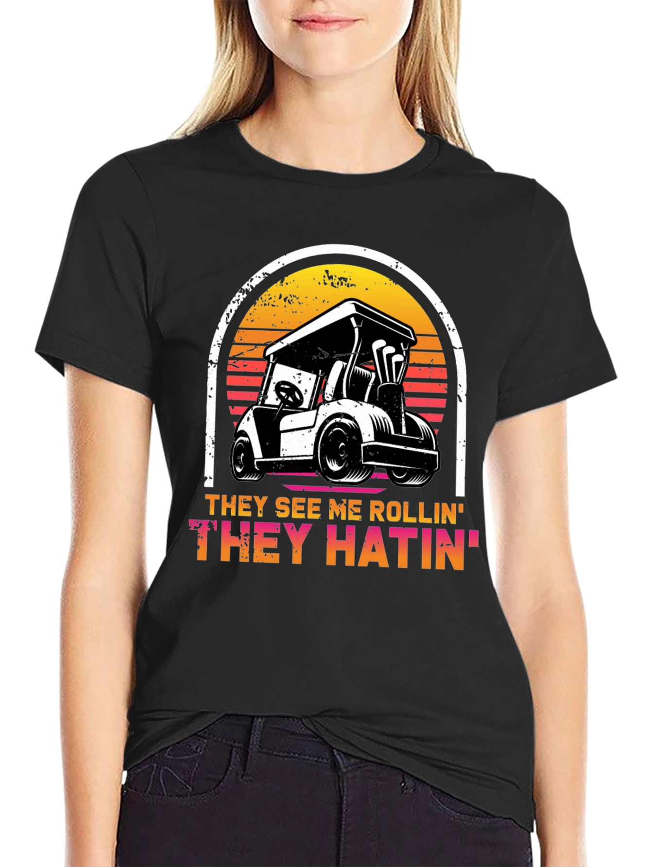 Black Funny Golf Cart T-Shirt - They See Me Rollin' Tee view 2